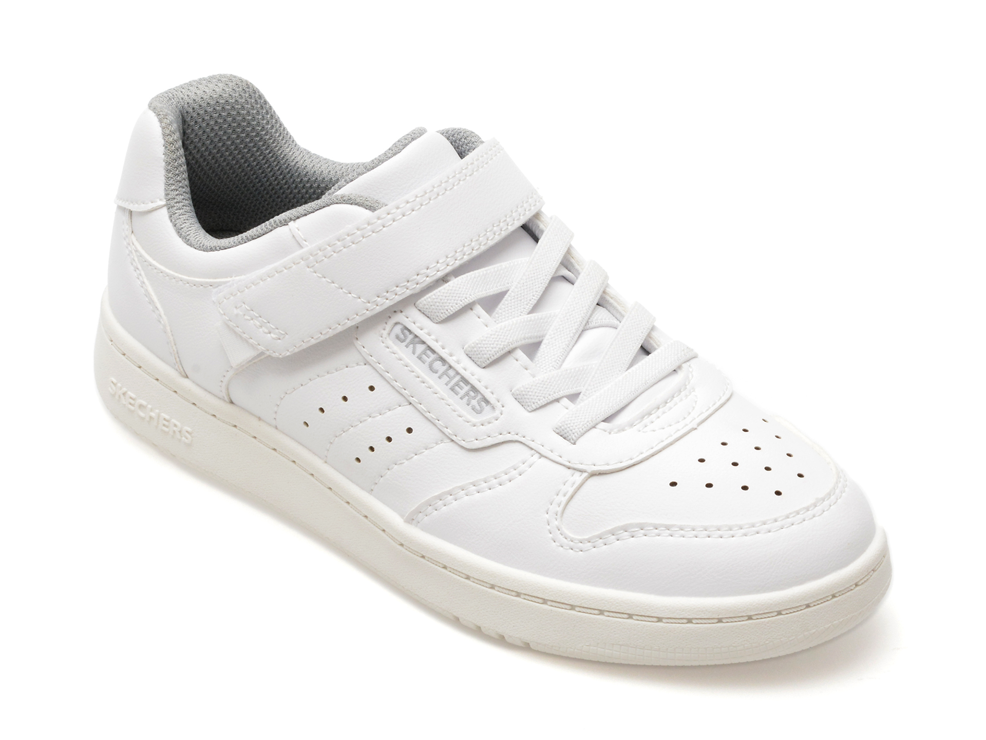 Pantofi Sport SKECHERS albi, 405638L, din piele ecologica
