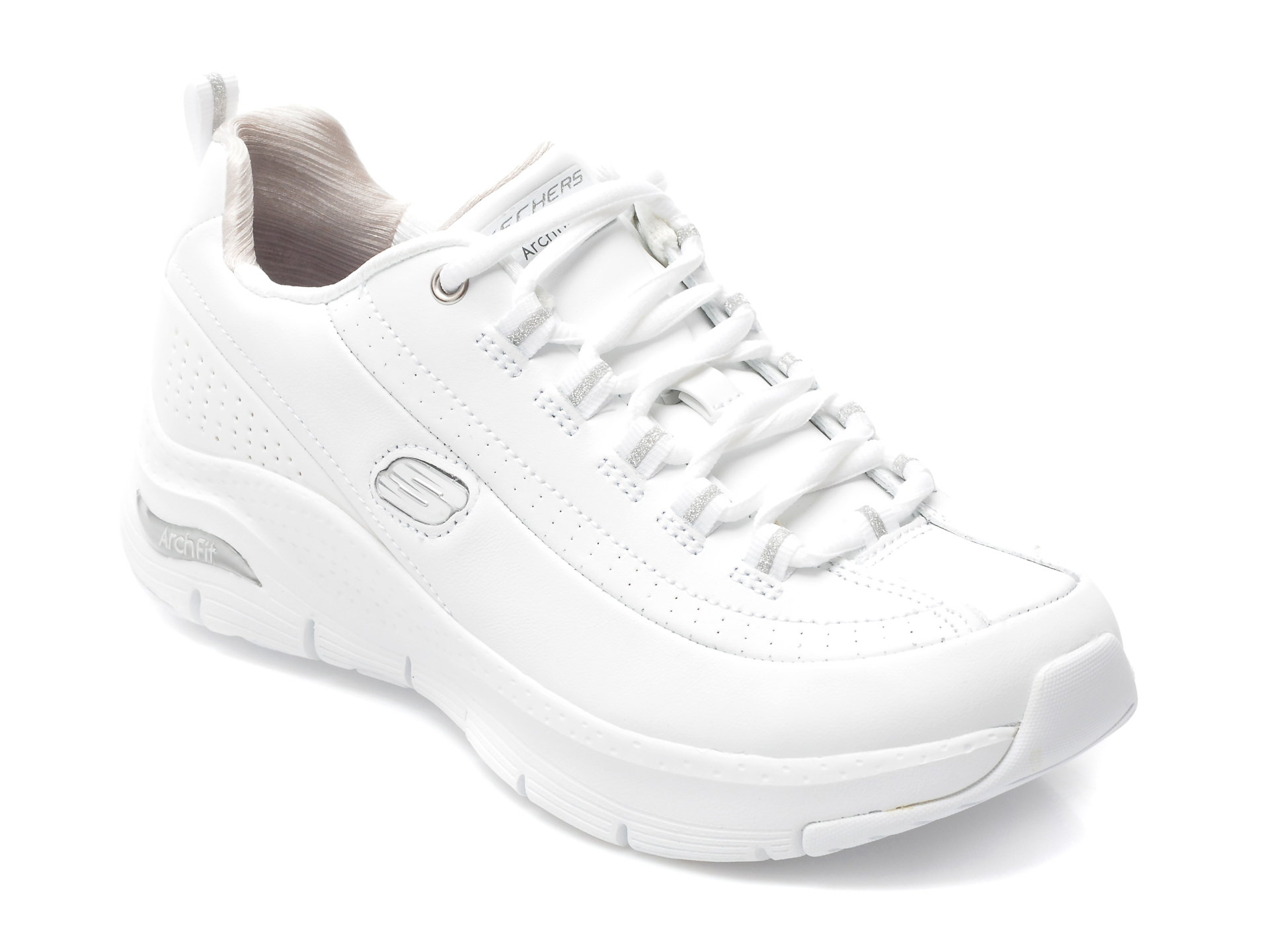 Pantofi sport SKECHERS albi, ARCH FIT, din piele naturala /femei/pantofi imagine super redus 2022