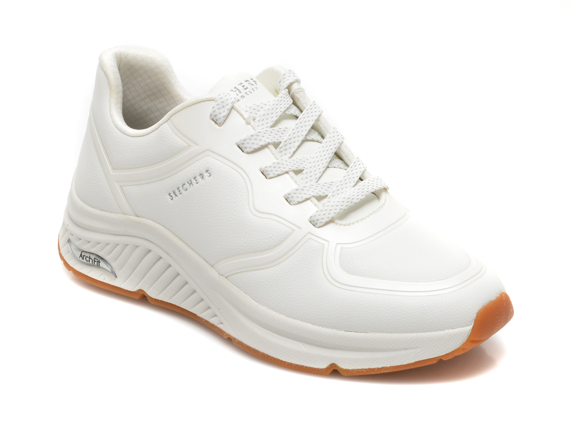 Pantofi sport SKECHERS albi, ARCH FIT S-MILES, din piele ecologica otter.ro
