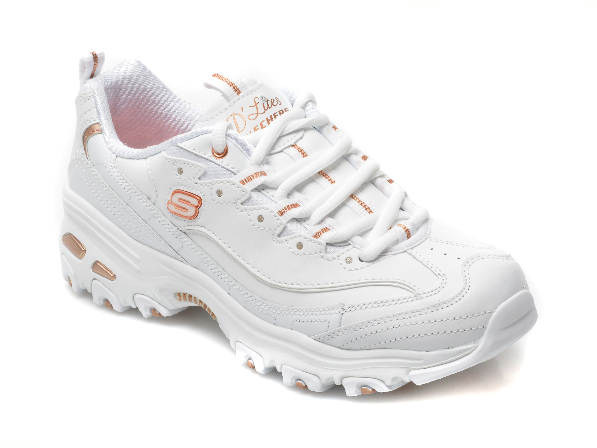 Pantofi sport SKECHERS albi, D LITES, din piele ecologica otter imagine noua
