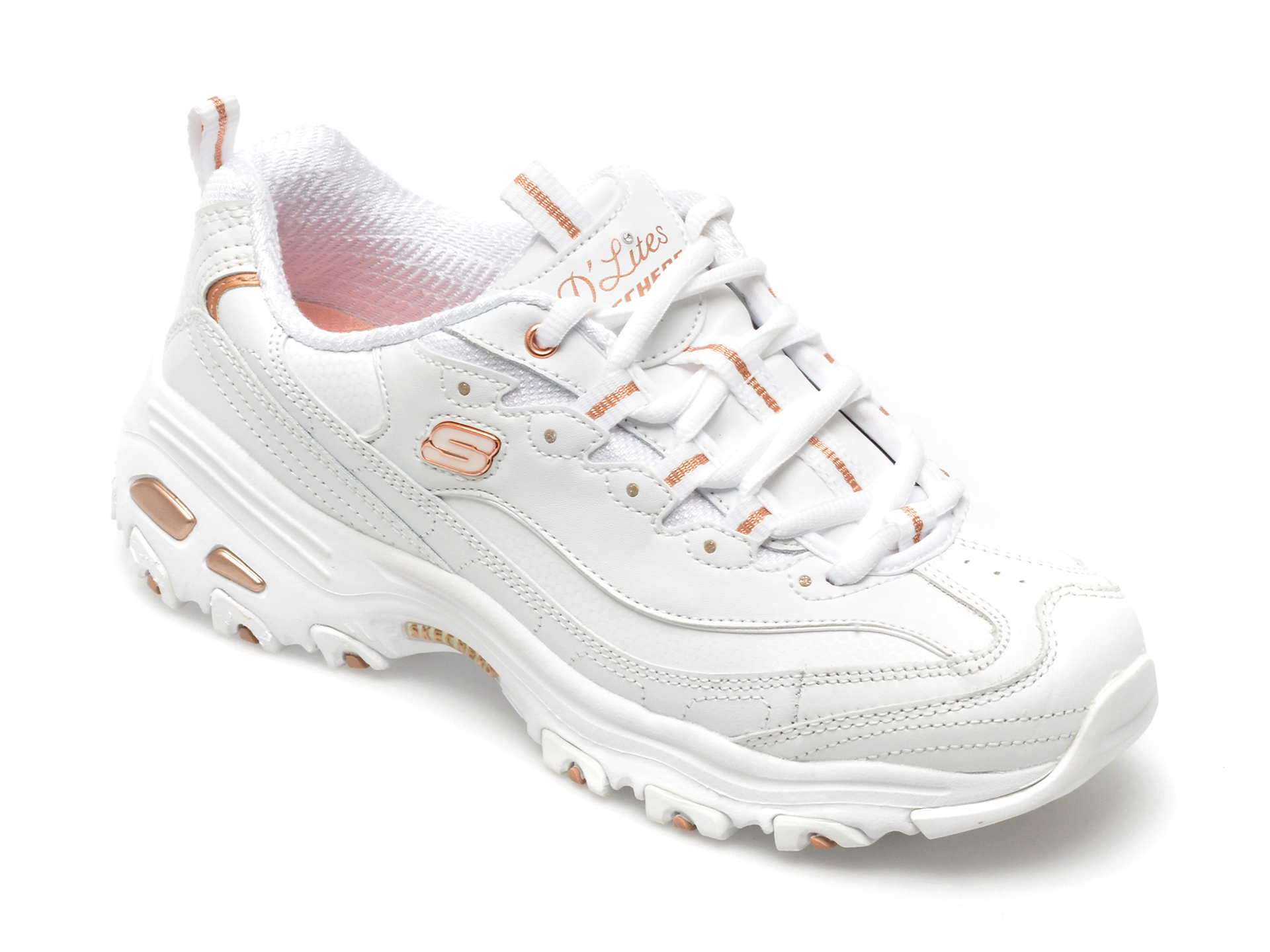 Pantofi sport SKECHERS albi, D LITES, din piele ecologica