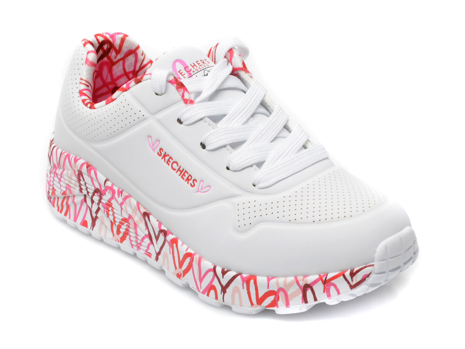 Pantofi sport SKECHERS albi, , din piele ecologica /copii/incaltaminte