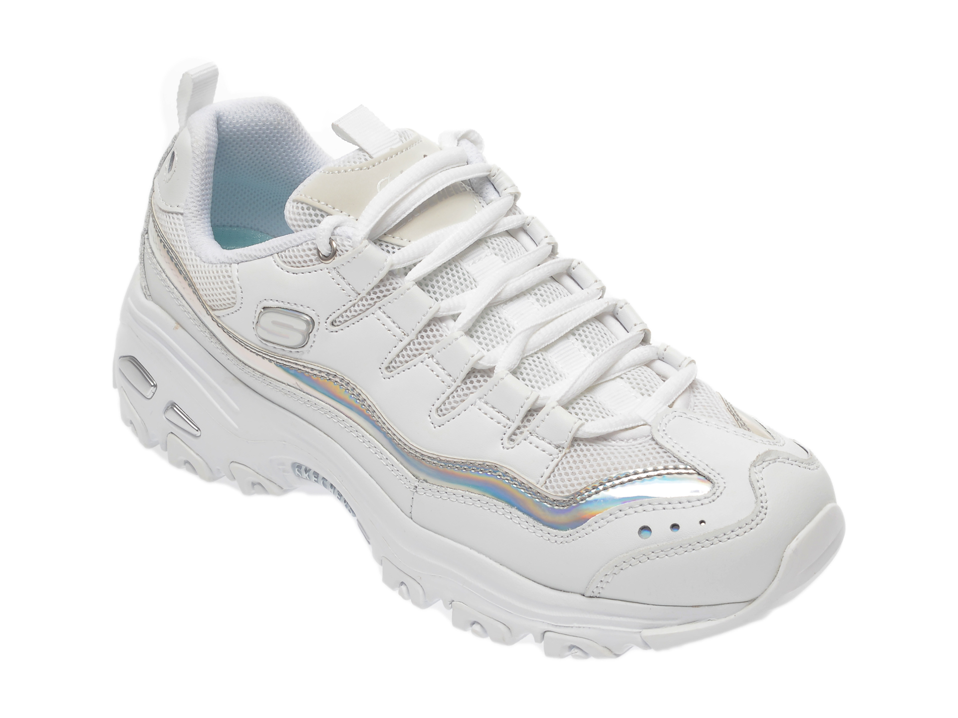 Pantofi sport SKECHERS albi, Dlites Grand View, din piele naturala si material textil