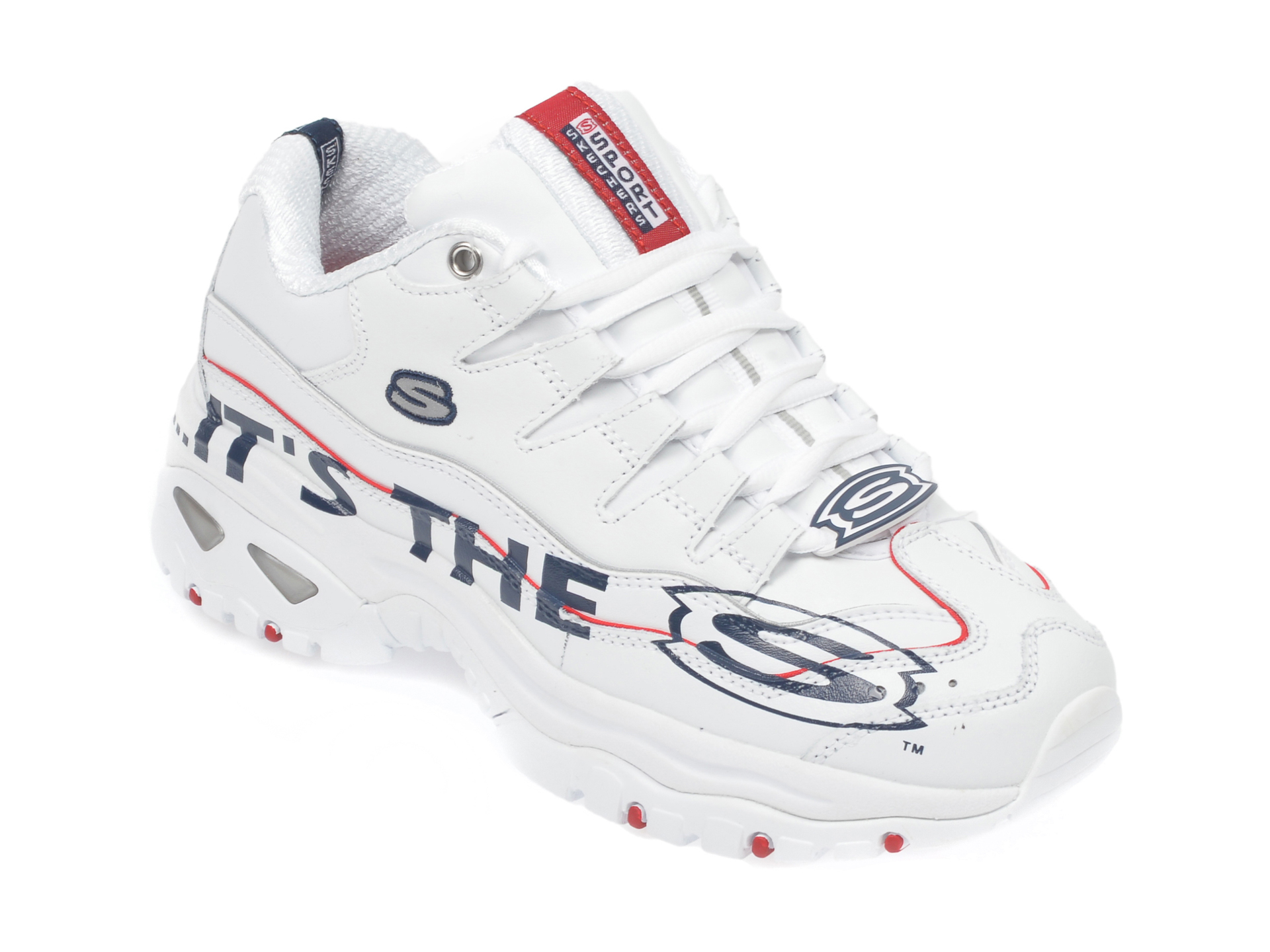 Pantofi sport SKECHERS albi, Energy Genuine Look, din piele naturala