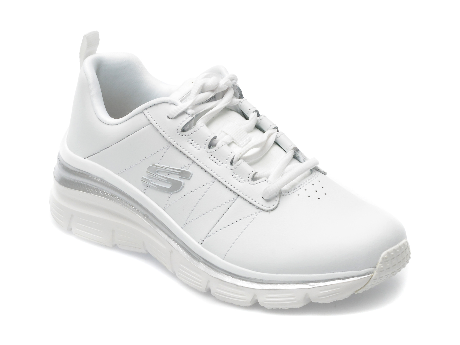 Pantofi sport SKECHERS albi, FASHION FIT, din piele naturala /femei/pantofi imagine super redus 2022