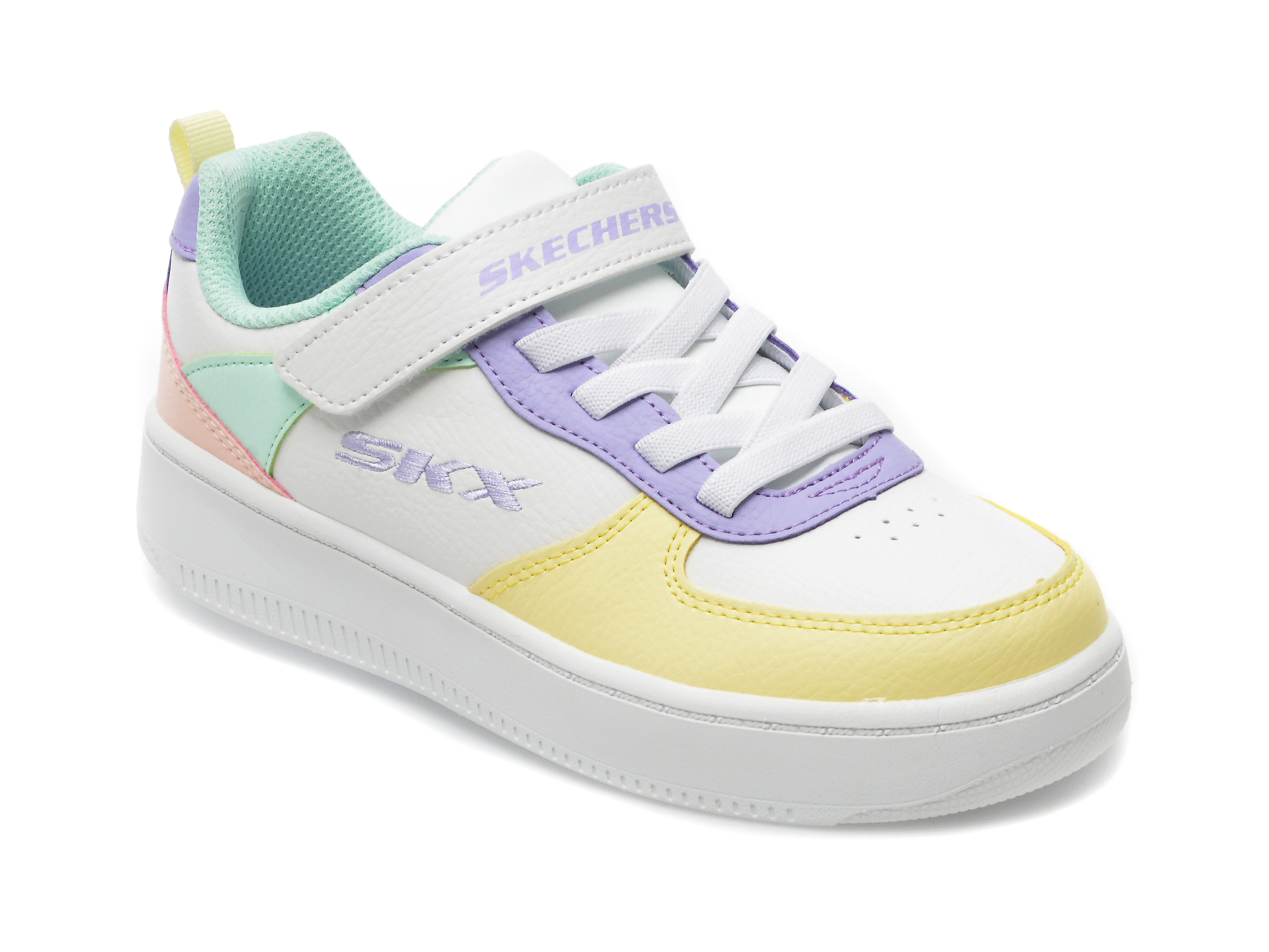 Pantofi sport SKECHERS albi, SPORT COURT, din piele ecologica /copii/incaltaminte