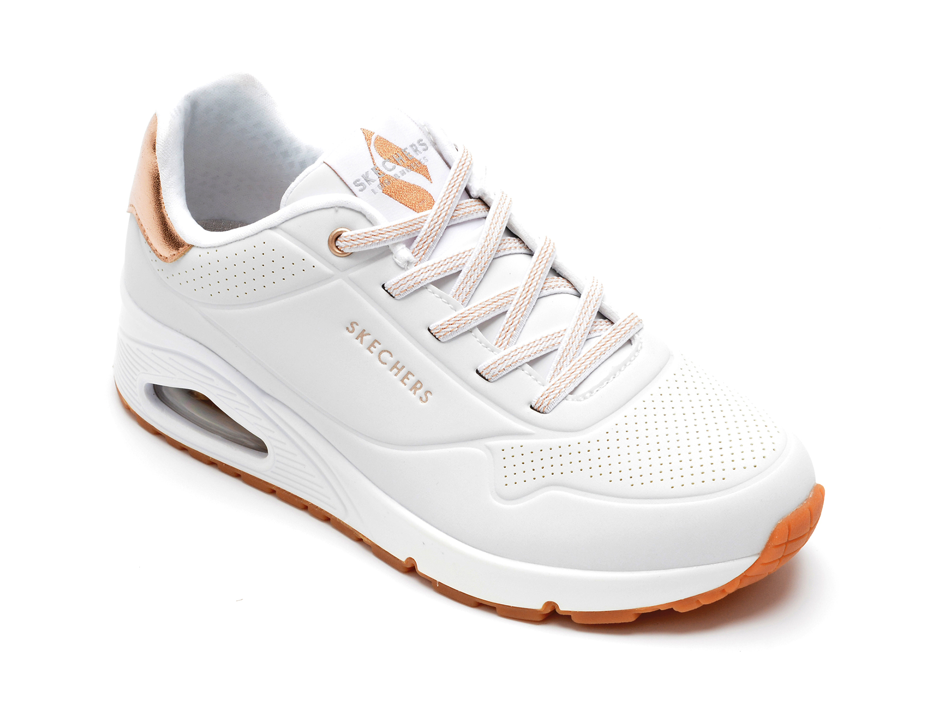 Pantofi sport SKECHERS albi, UNO, din piele ecologica otter.ro