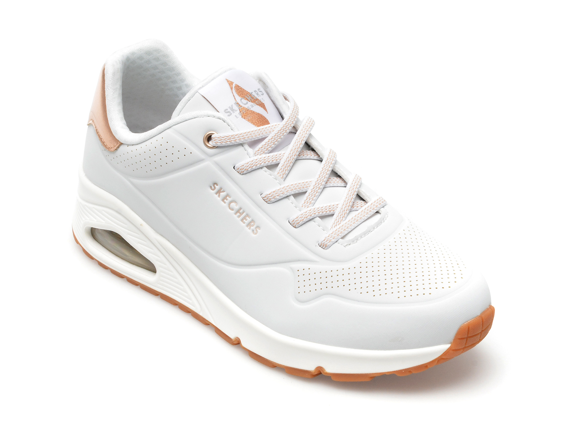 Pantofi sport SKECHERS albi, UNO, din piele ecologica /femei/pantofi imagine super redus 2022