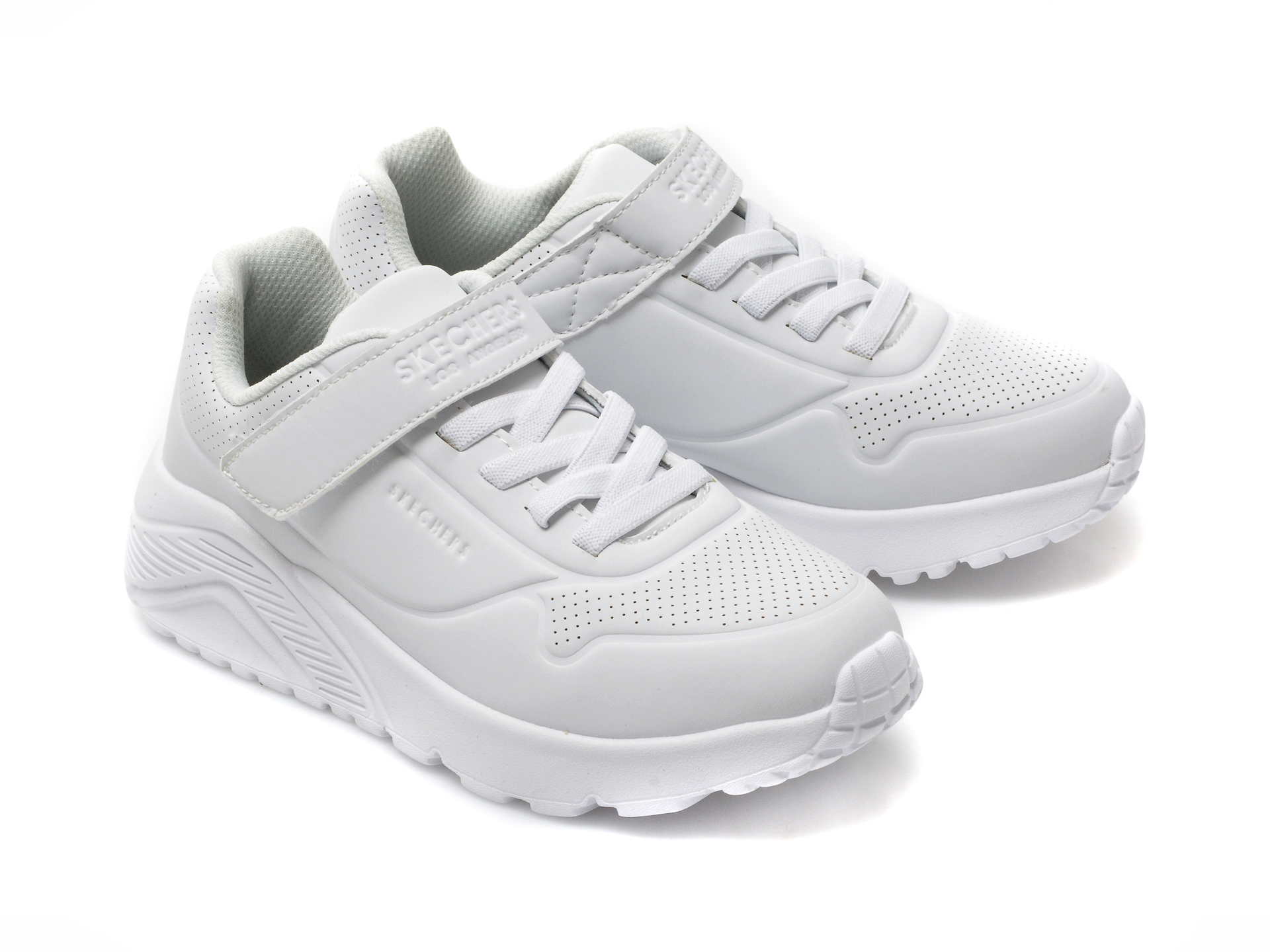 Pantofi sport SKECHERS albi, UNO LITE, din piele ecologica - 4