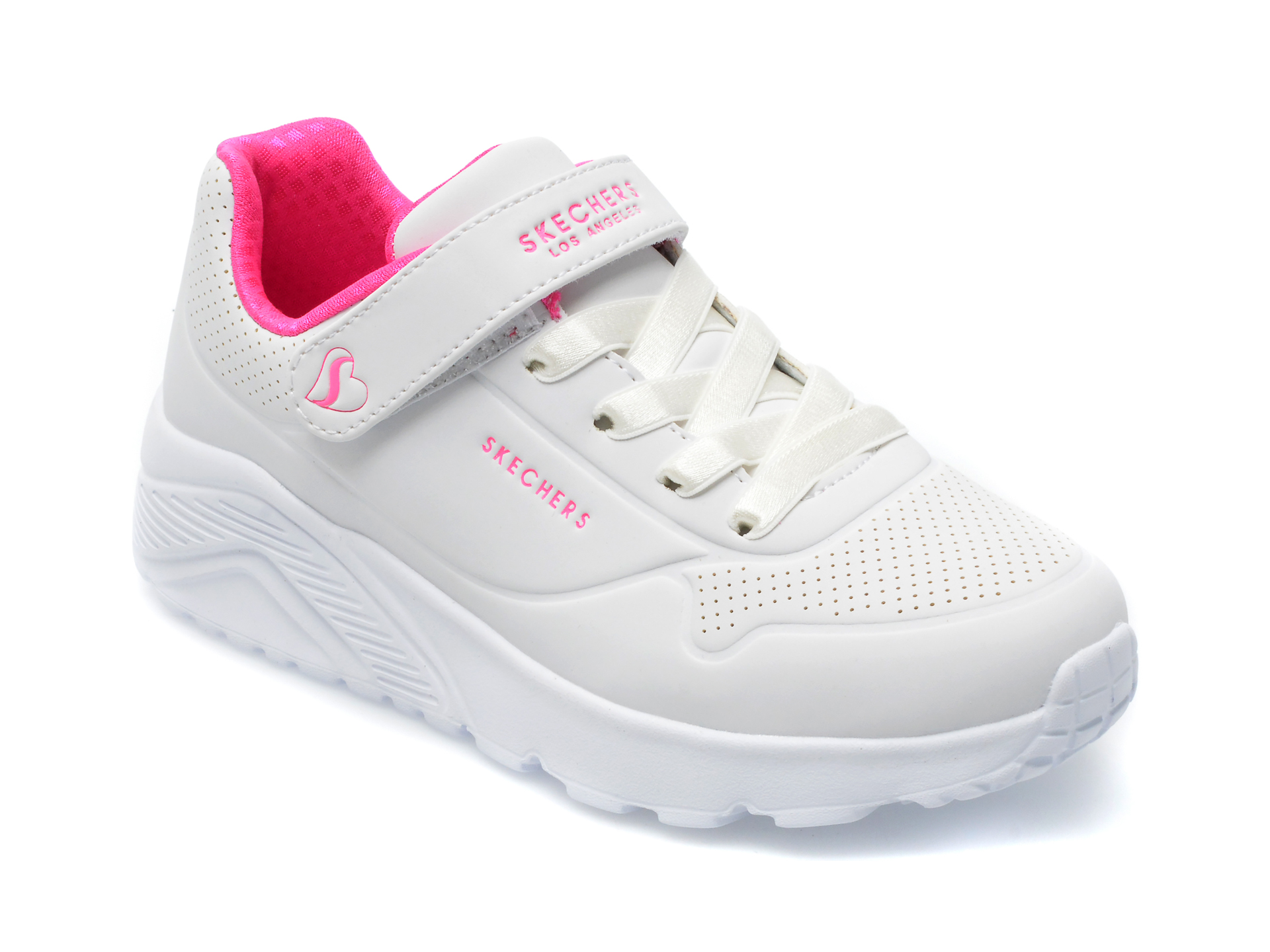 Pantofi sport SKECHERS albi, UNO LITE , din piele ecologica /copii/incaltaminte
