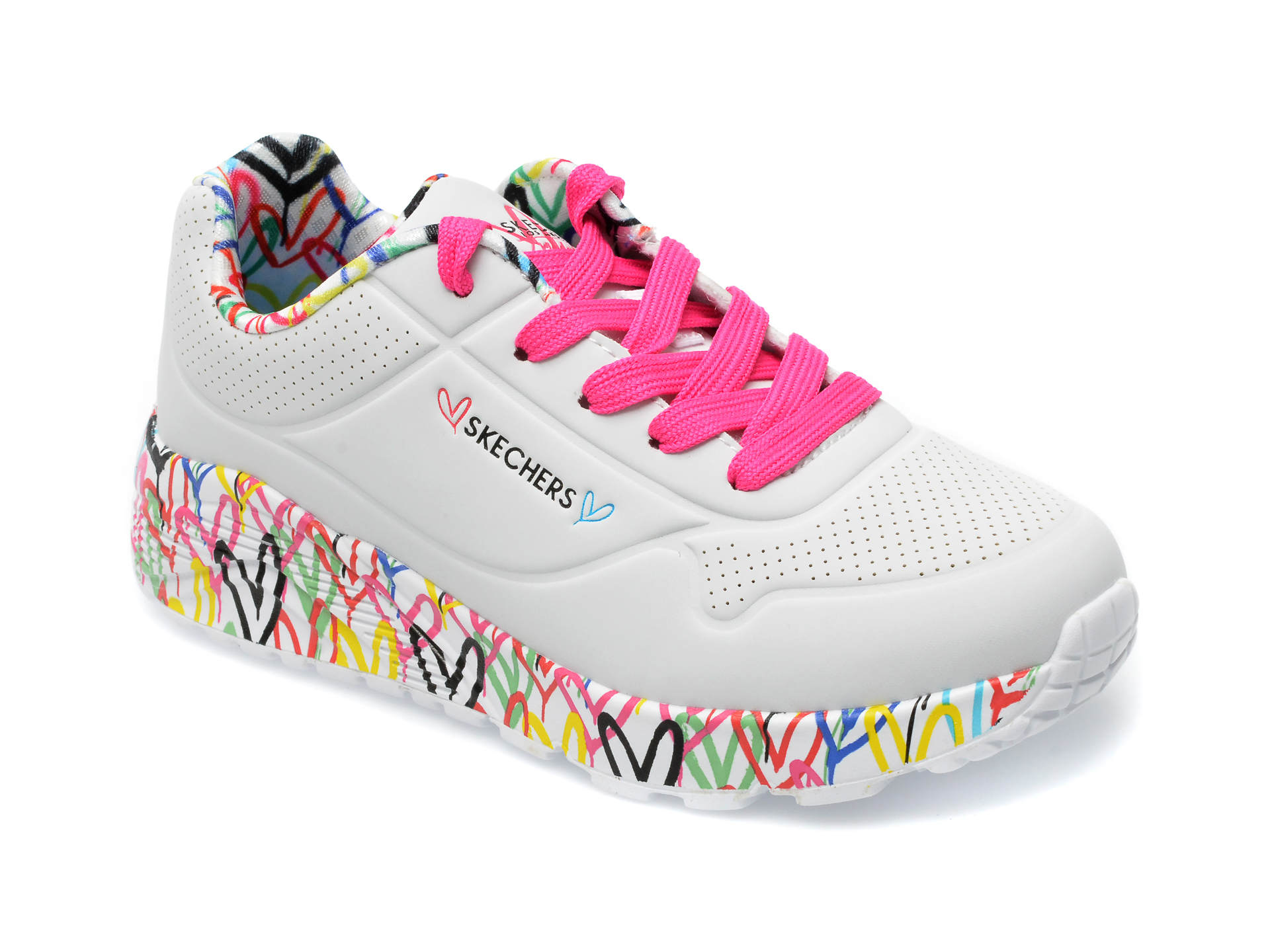 Pantofi sport SKECHERS albi, UNO LITE , din piele ecologica /copii/incaltaminte imagine noua 2022