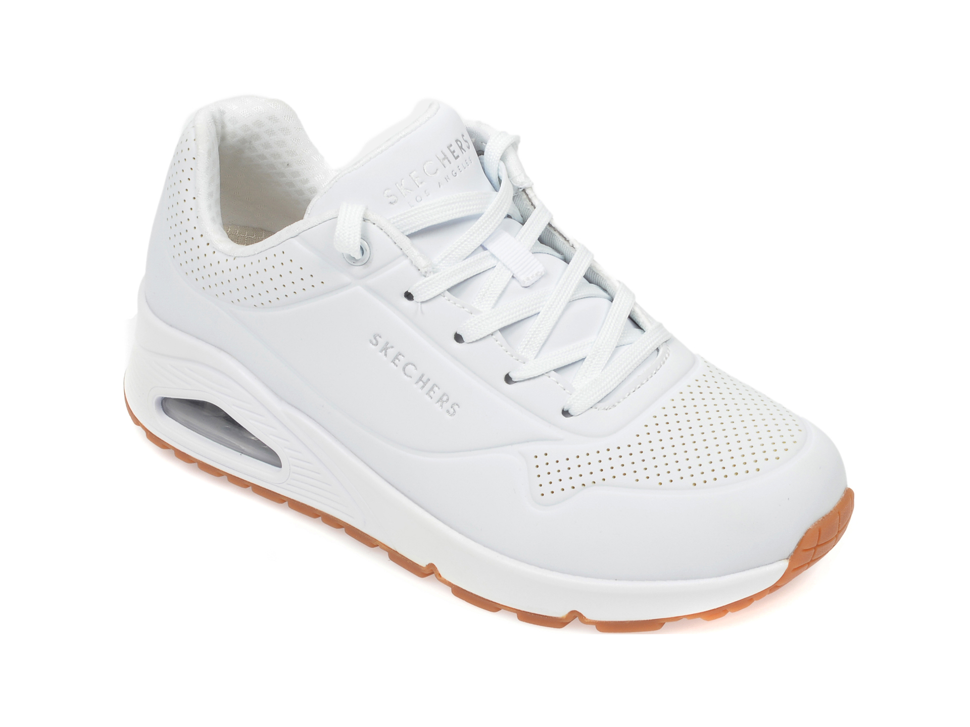 Pantofi sport SKECHERS albi, Uno Stand On Air, din piele ecologica otter.ro