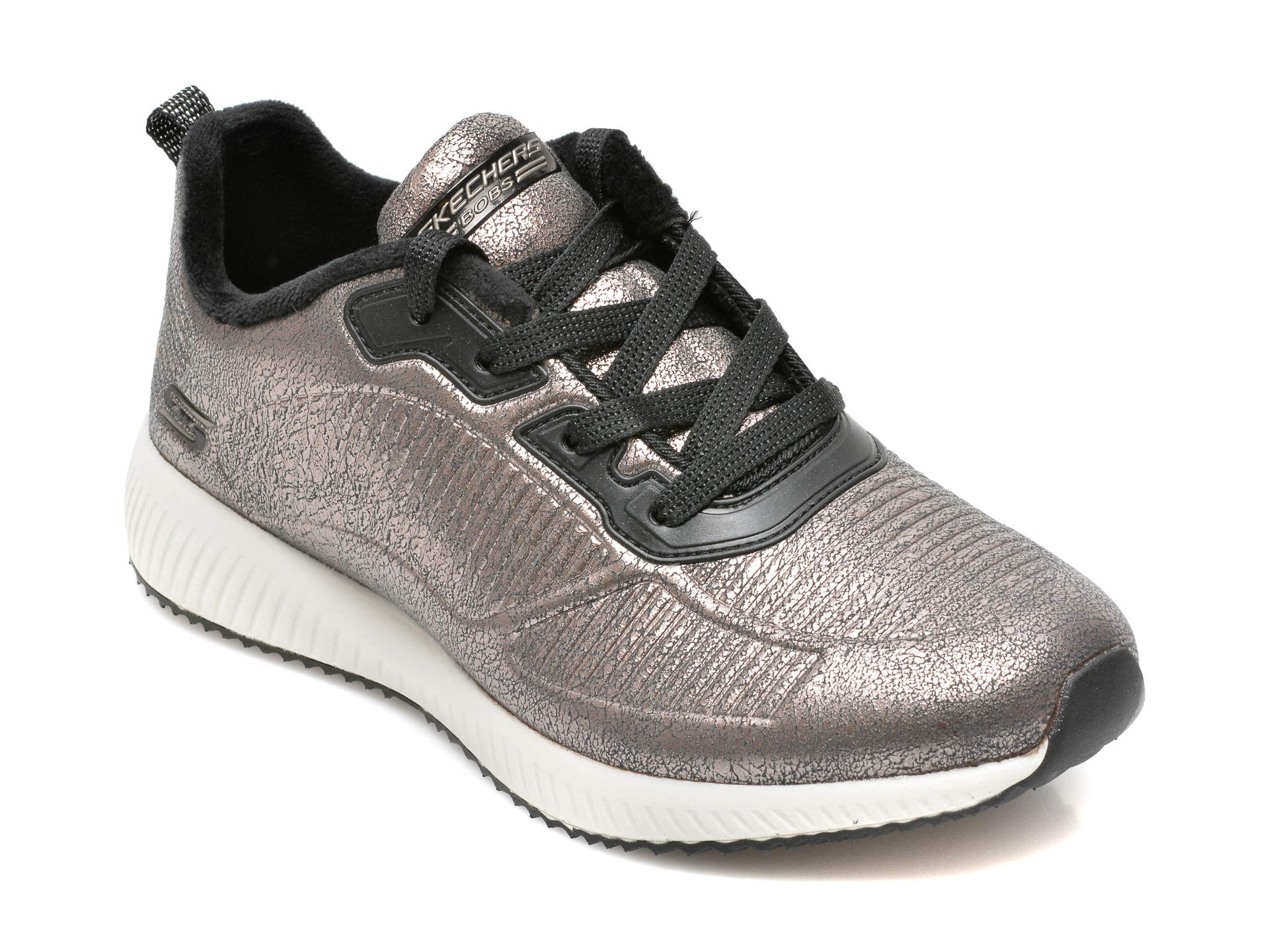 Pantofi sport SKECHERS argintii, BOBS SQUAD, din piele ecologica otter.ro