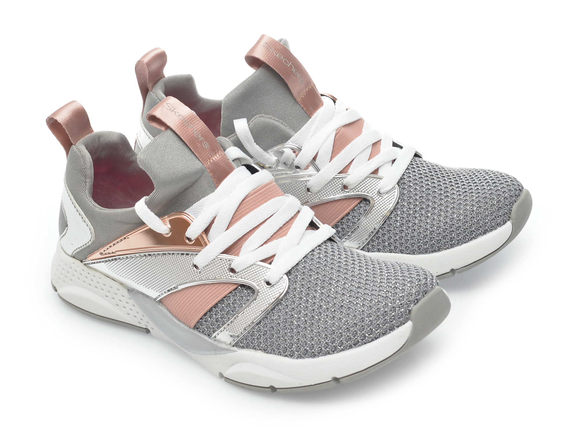 Pantofi sport SKECHERS argintii, Shine Status, din material textil - 4