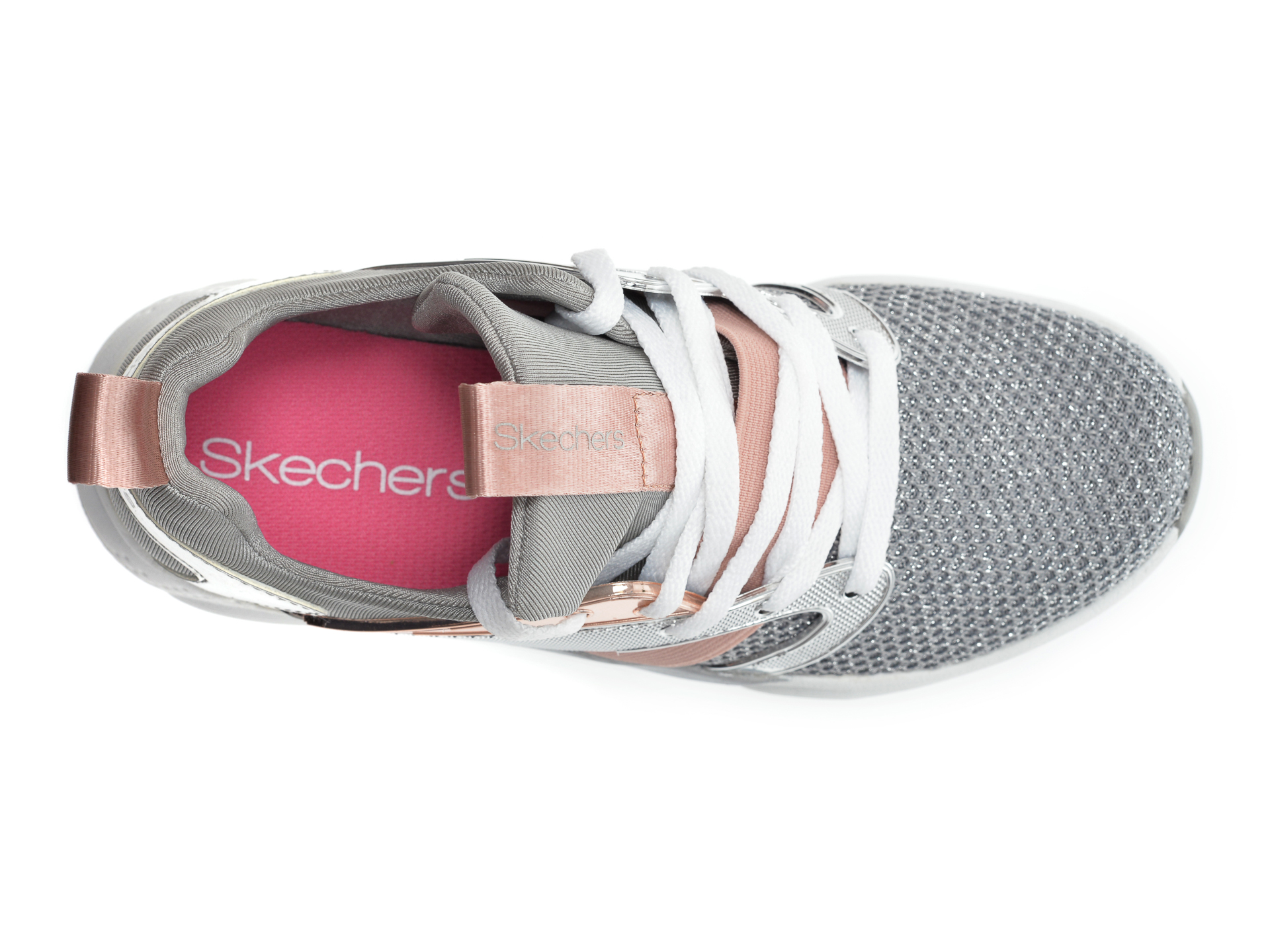 Pantofi sport SKECHERS argintii, Shine Status, din material textil - 6
