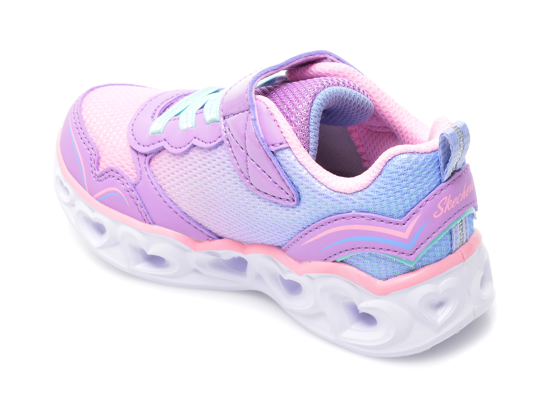Pantofi sport SKECHERS mov, Heart Lights, din material textil si piele ecologica - 5
