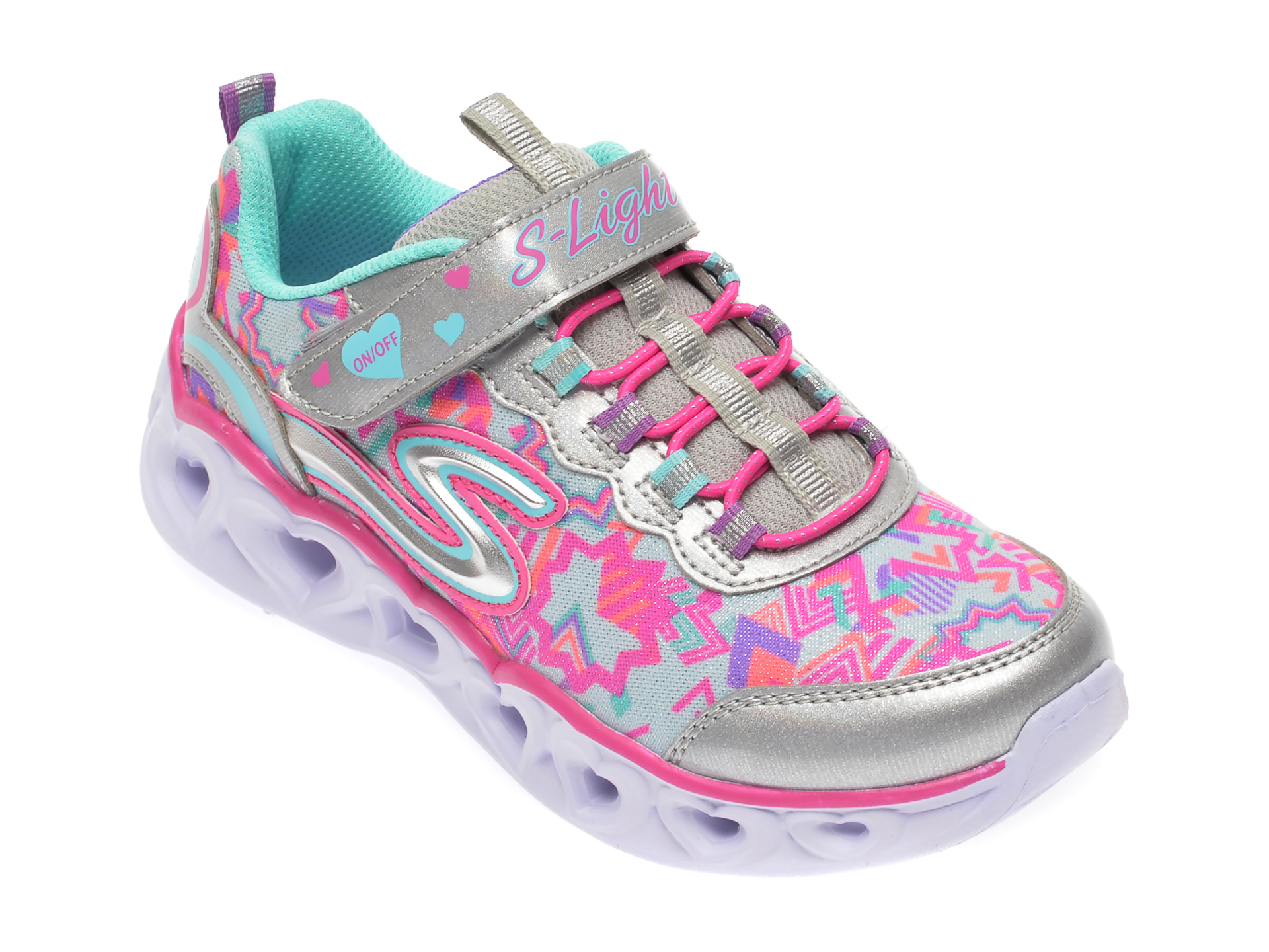 Pantofi sport SKECHERS multicolor, Heart Lights, din material textil si piele ecologica imagine otter.ro
