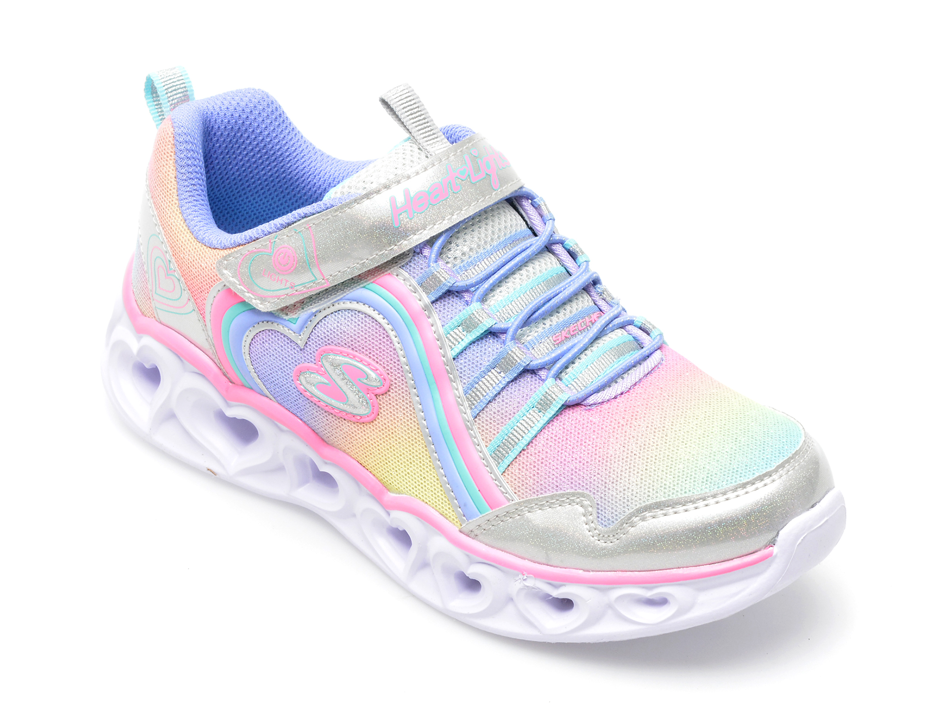 Pantofi sport SKECHERS multicolor, HEART LIGHTS, din material textil si piele ecologica