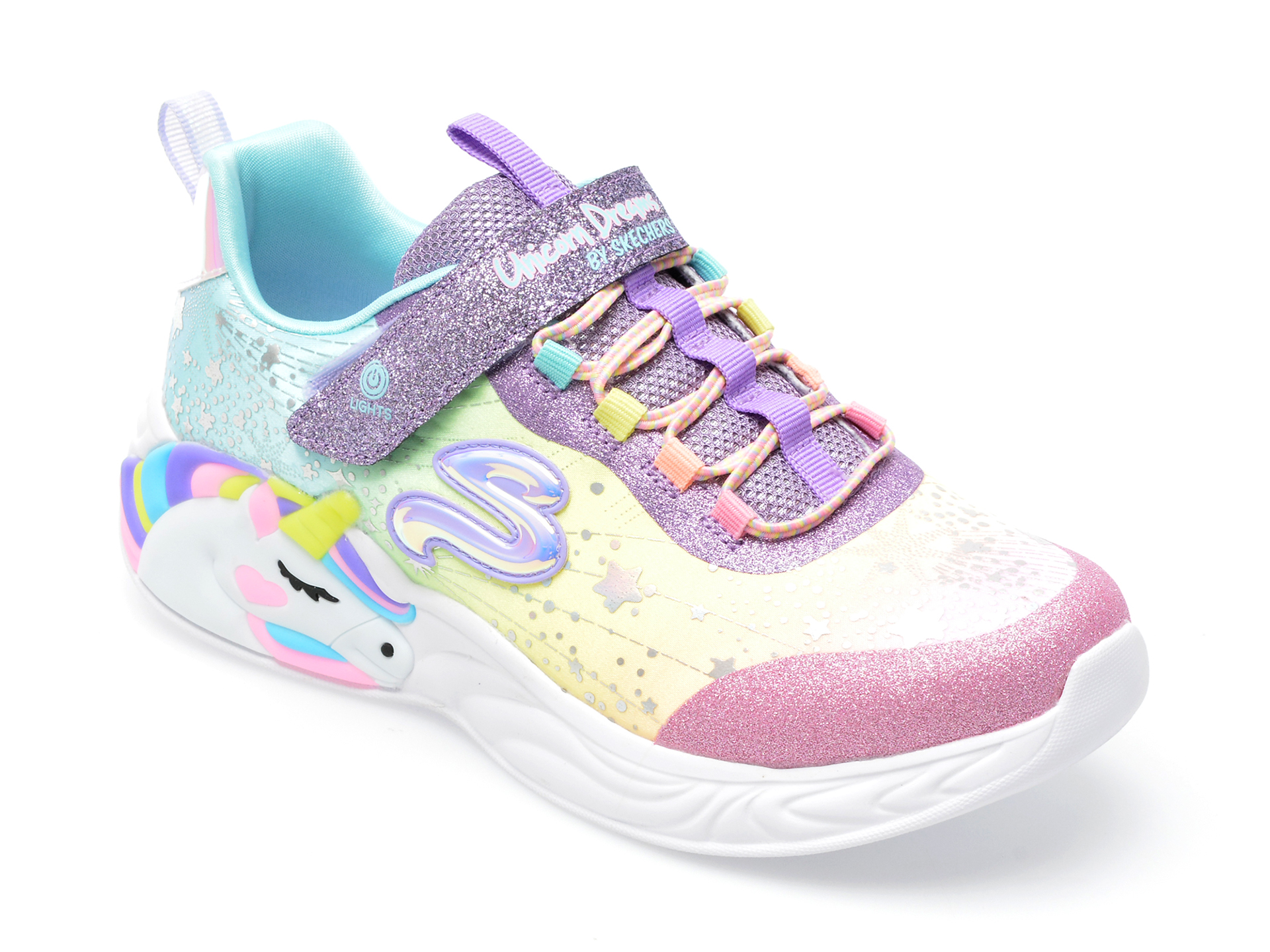 Pantofi sport SKECHERS multicolor, UNICORN DREAMS, din material textil si piele ecologica /sale