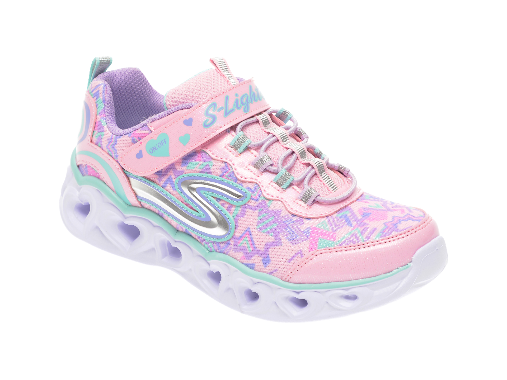 Pantofi sport SKECHERS multicolori, Heart Lights, din material textil si piele ecologica