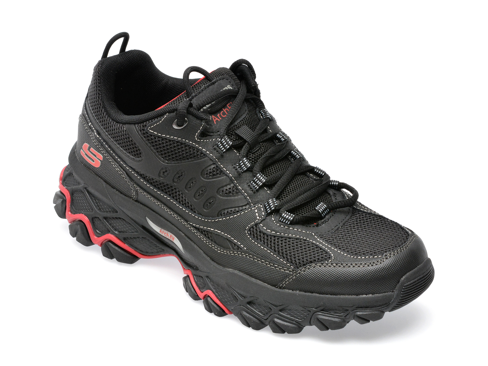 Pantofi sport SKECHERS negri, ARCH FIT AKHIDIME , din material textil si piele ecologica
