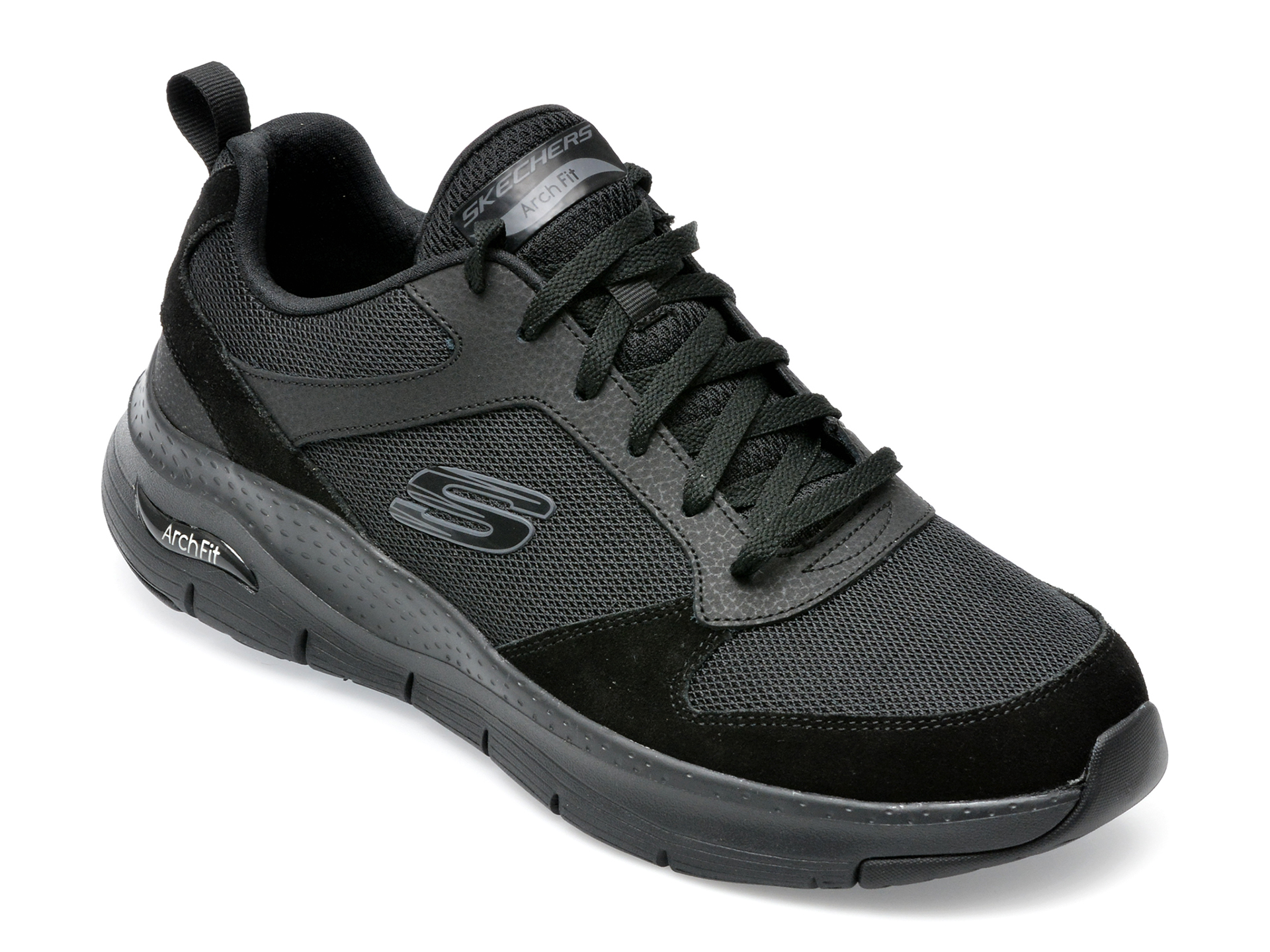 Pantofi sport SKECHERS negri, ARCH FIT, din material textil si piele naturala /barbati/pantofi