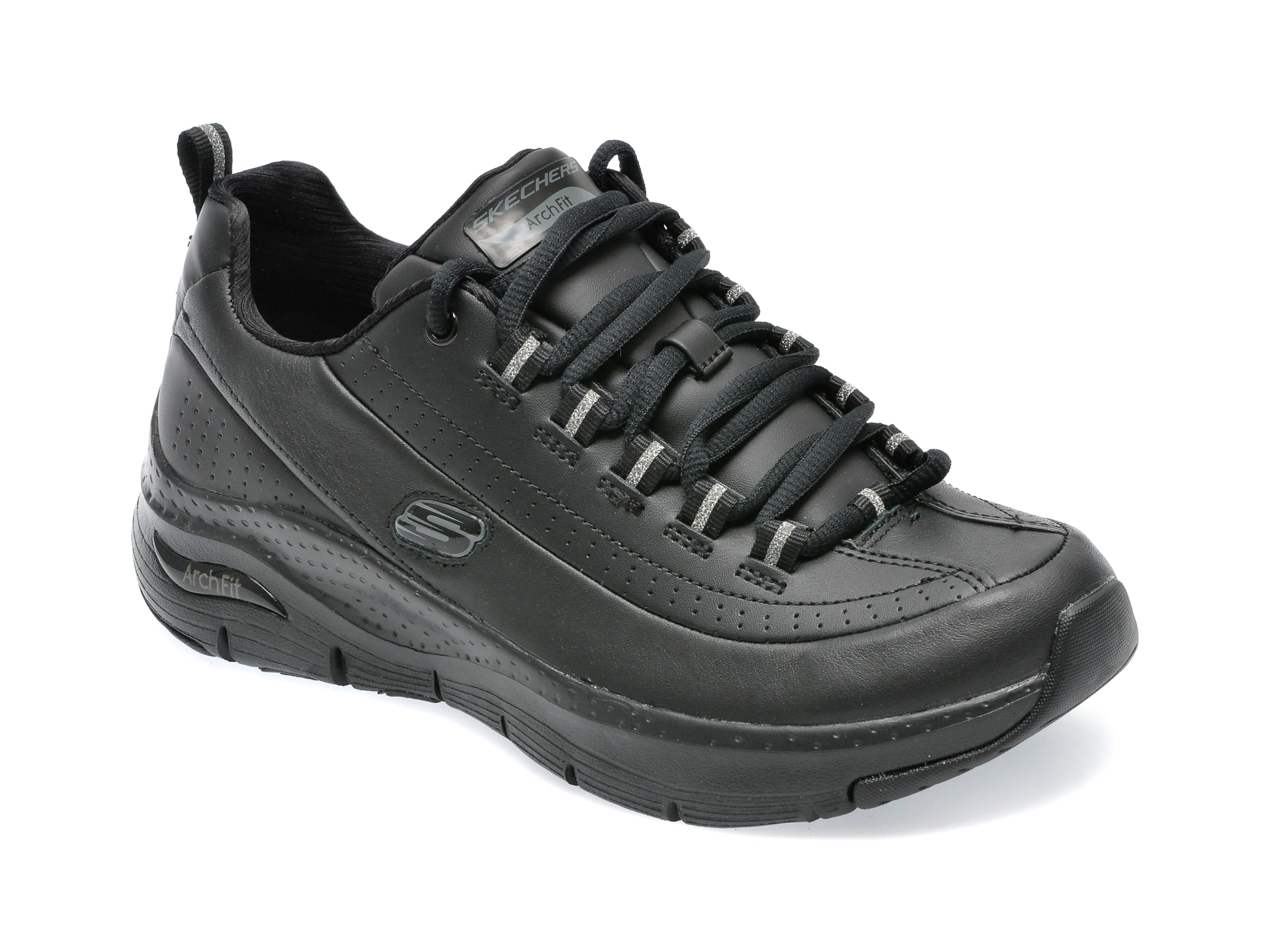 Pantofi sport SKECHERS negri, ARCH FIT, din piele naturala