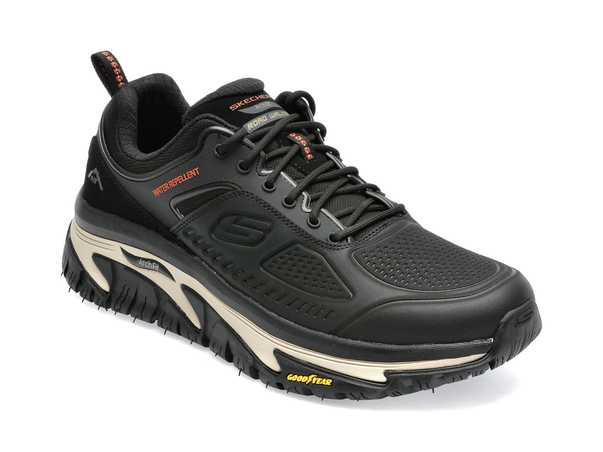Pantofi sport SKECHERS negri, ARCH FIT ROAD WALKER, din piele naturala si piele ecologica /barbati/pantofi
