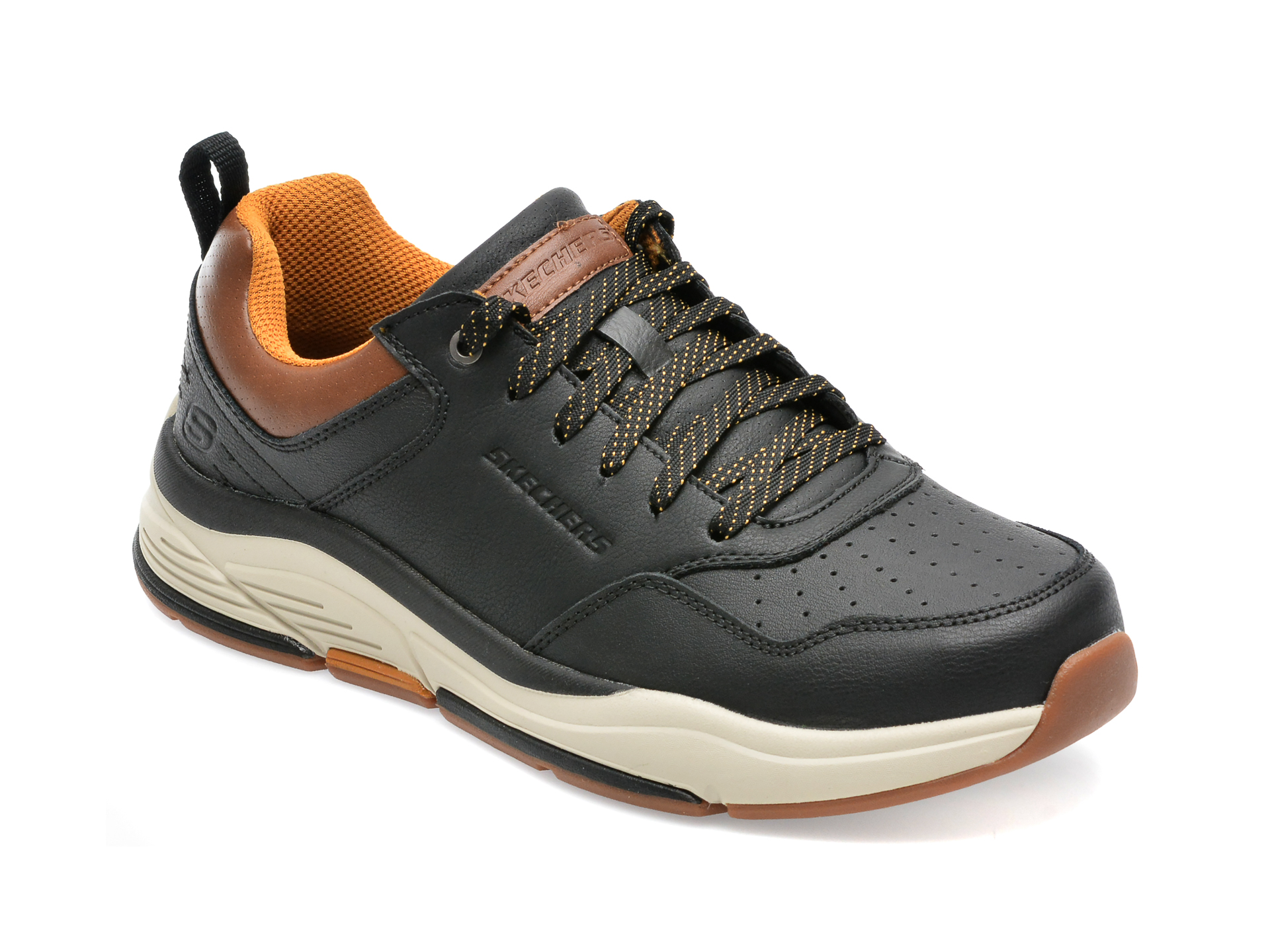 Pantofi sport SKECHERS negri, BENAGO, din piele naturala /barbati/pantofi imagine super redus 2022