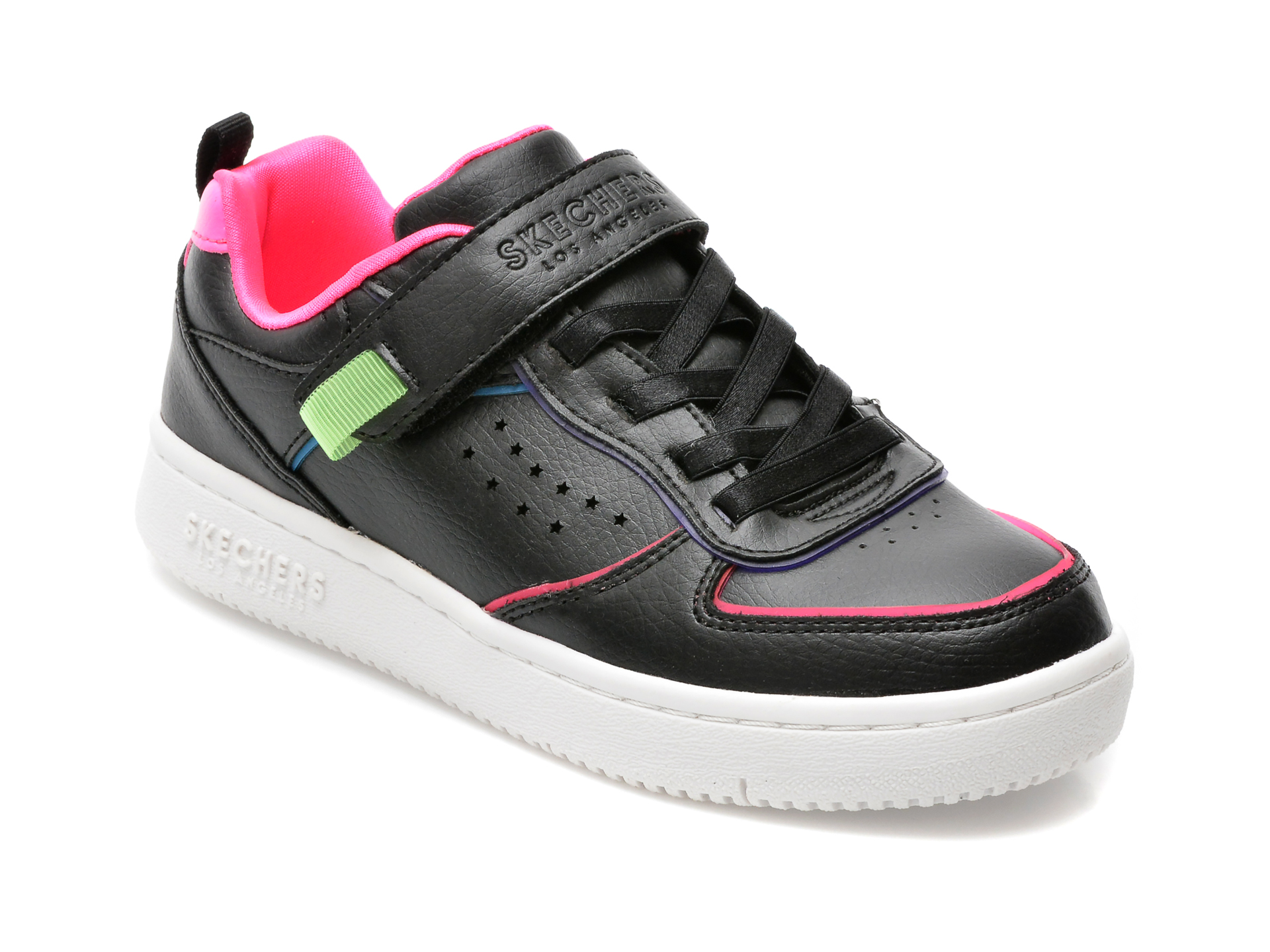Pantofi sport SKECHERS negri, COURT SQUAD, din piele ecologica /copii/incaltaminte