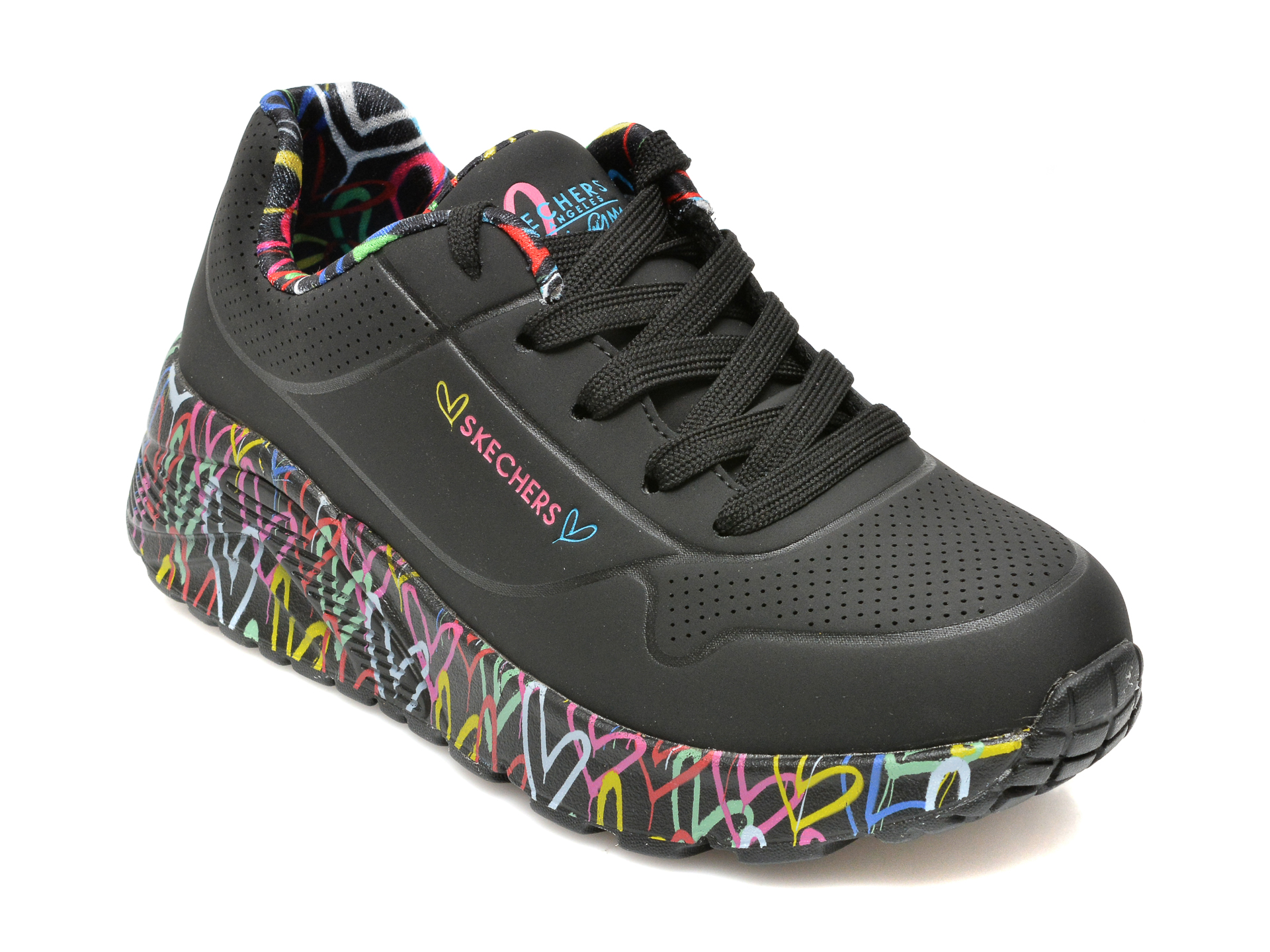 Pantofi sport SKECHERS negri, , din piele ecologica /copii/incaltaminte