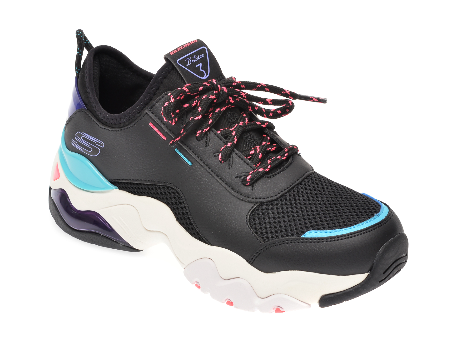 Pantofi sport SKECHERS negri, Dlites 3.0 Air, din material textil si piele naturala