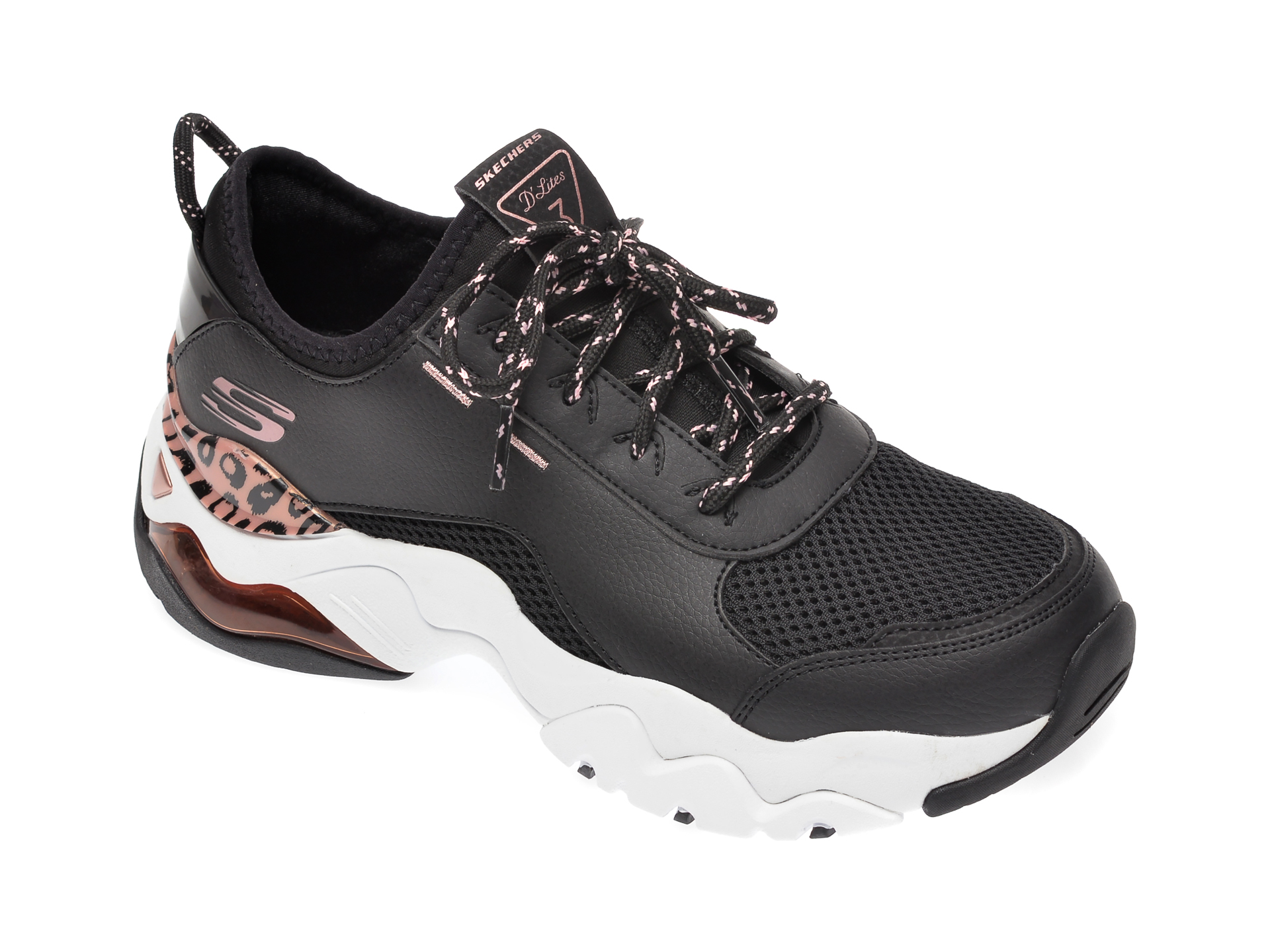 Pantofi sport SKECHERS negri, Dlites 3.0 Air, din material textil si piele naturala