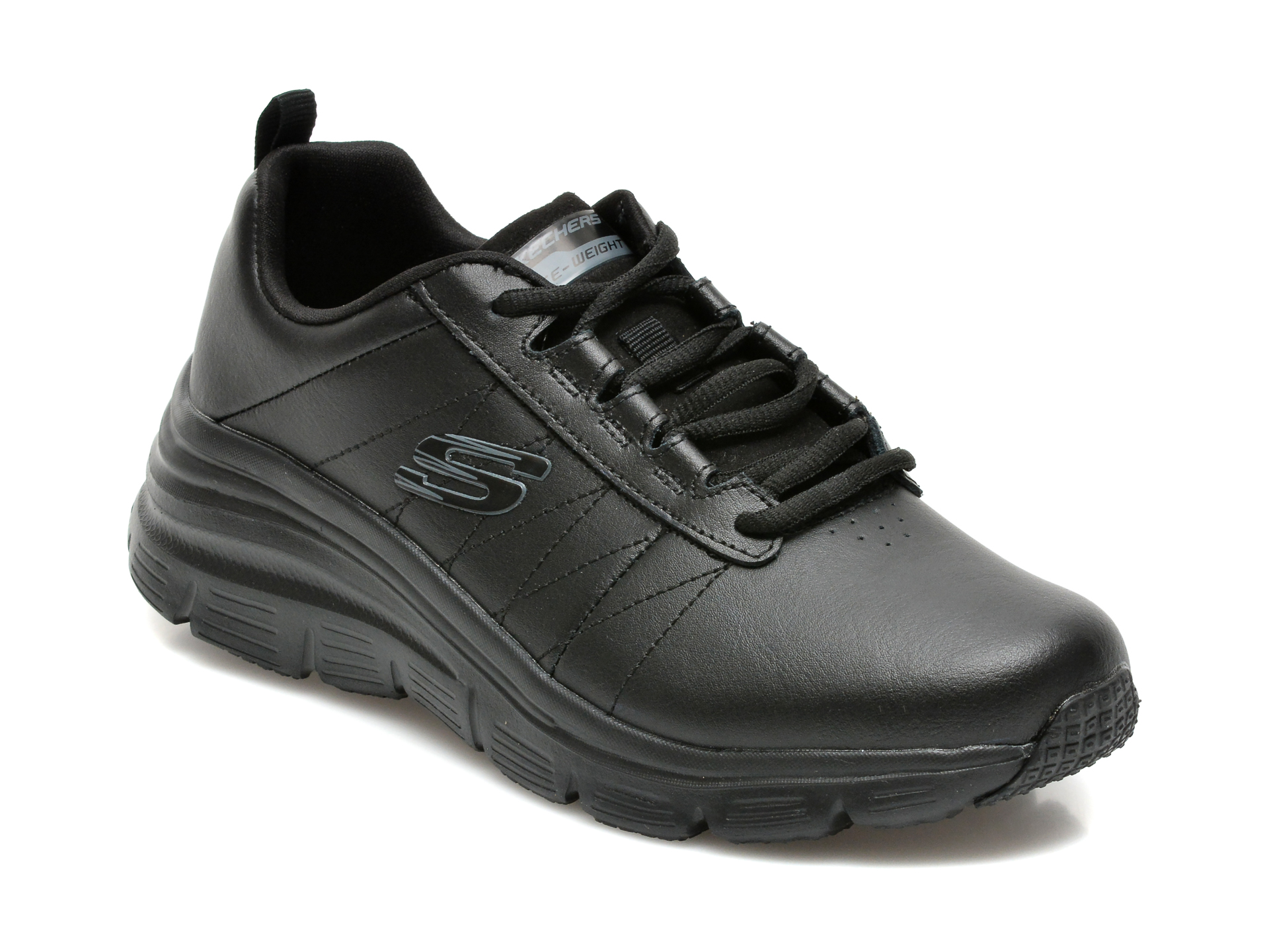 Pantofi sport SKECHERS negri, FASHION FIT, din piele naturala otter imagine noua