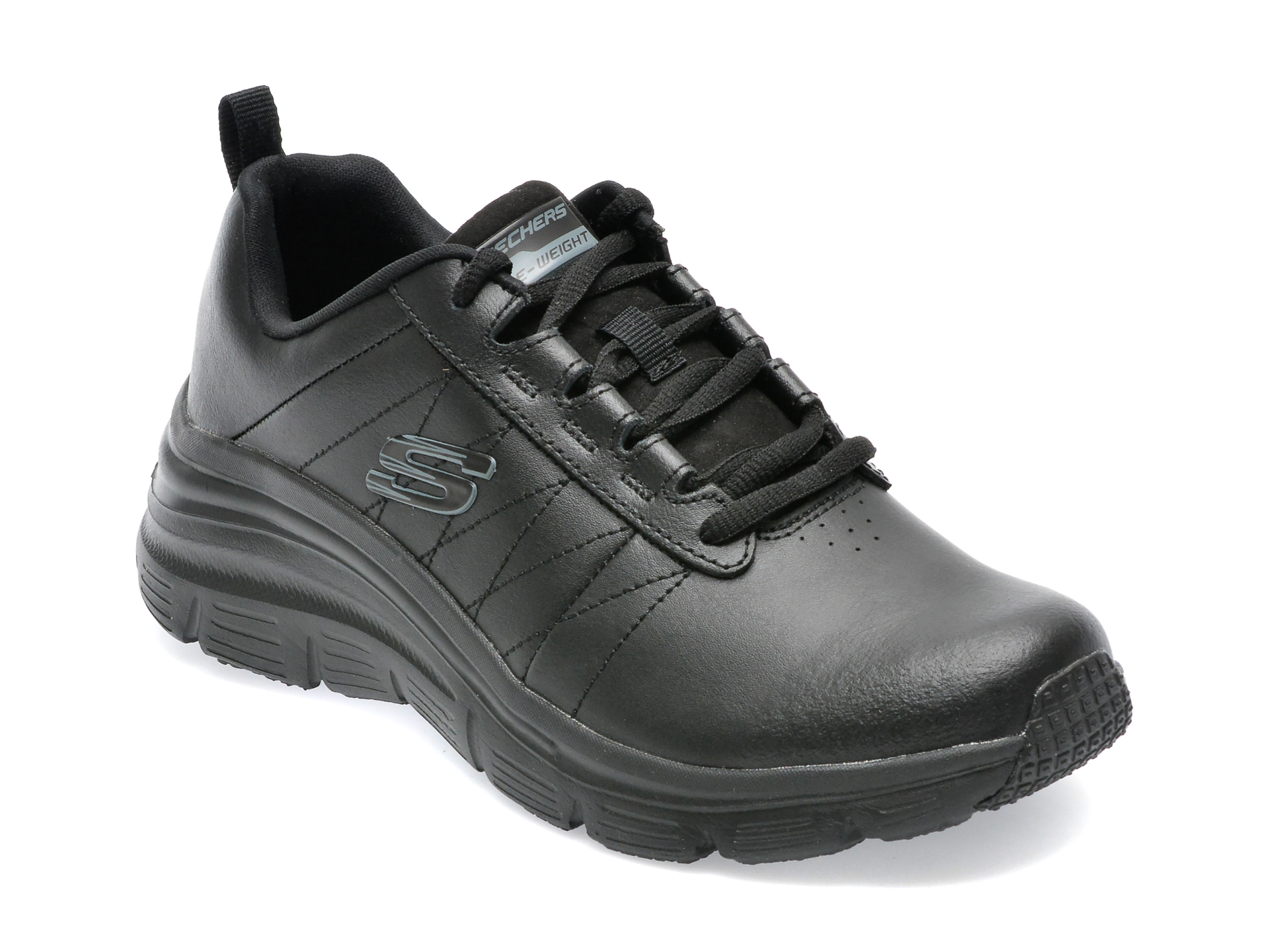 Pantofi sport SKECHERS negri, FASHION FIT, din piele naturala
