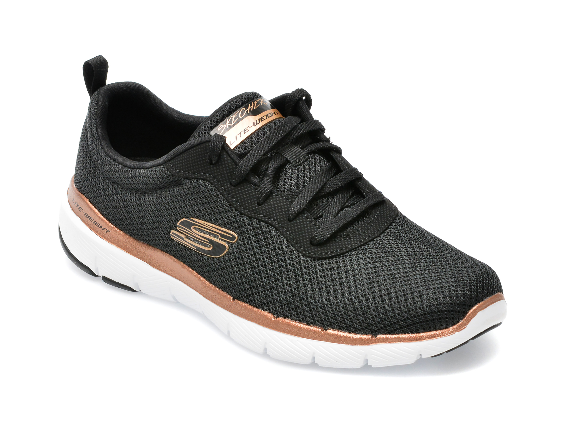 Pantofi sport SKECHERS negri, FLEX APPEAL 3.0, din material textil /femei/pantofi imagine noua