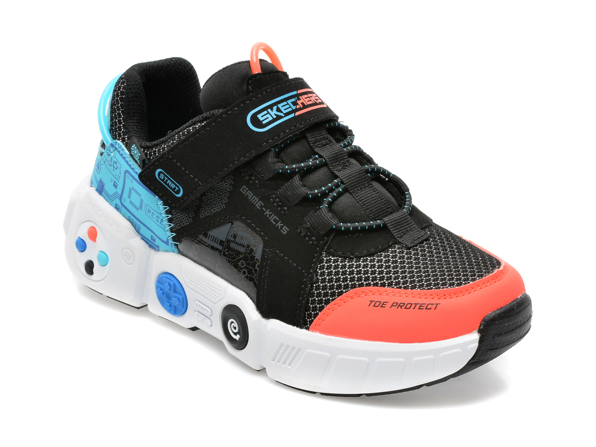 Pantofi sport SKECHERS negri, GAMETRONIX, din material textil si piele ecologica /copii/incaltaminte