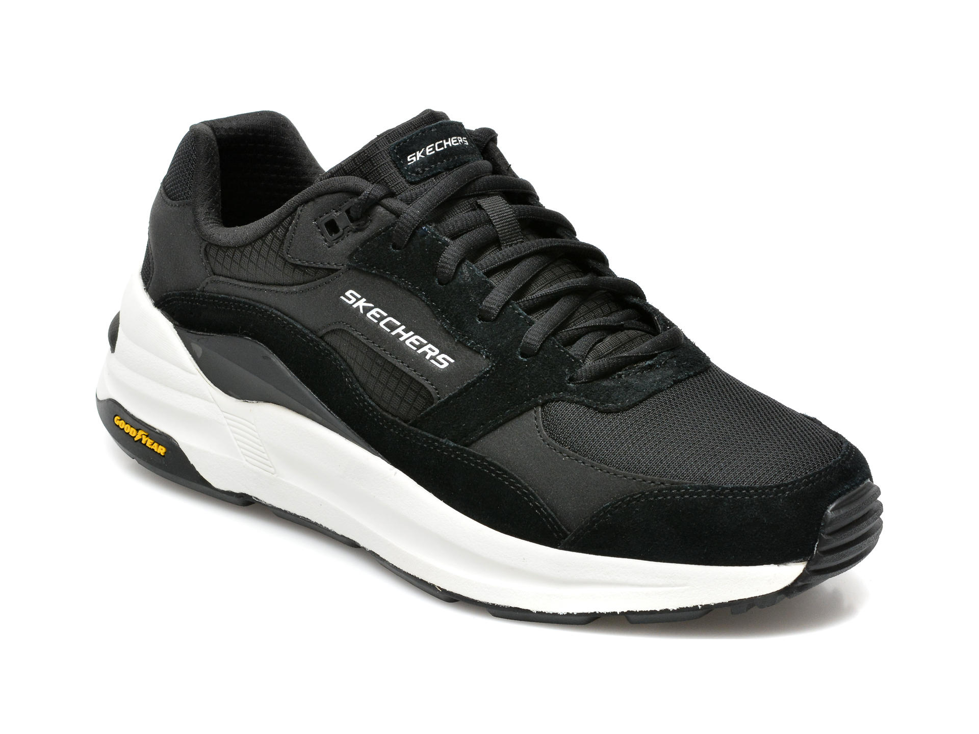 Pantofi sport SKECHERS negri, Global Jogger, din material textil si piele intoarsa otter.ro imagine 2022 reducere