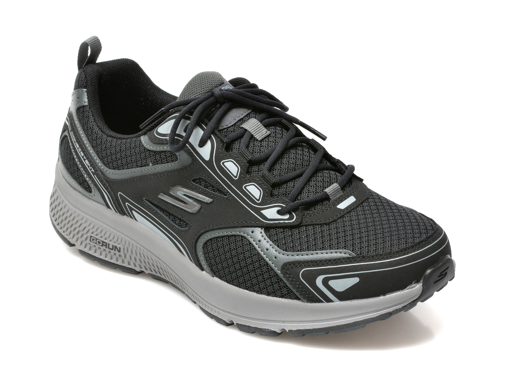 Pantofi sport SKECHERS negri, GO RUN CONSISTENT, din material textil si piele naturala otter.ro