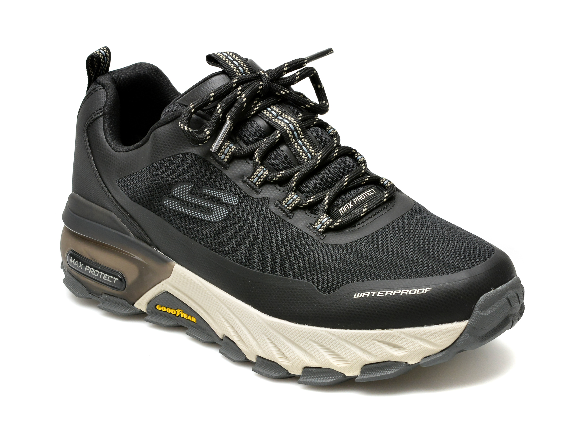 Pantofi sport SKECHERS negri, MAX PROTECT , din material textil si piele ecologica /barbati/pantofi imagine noua