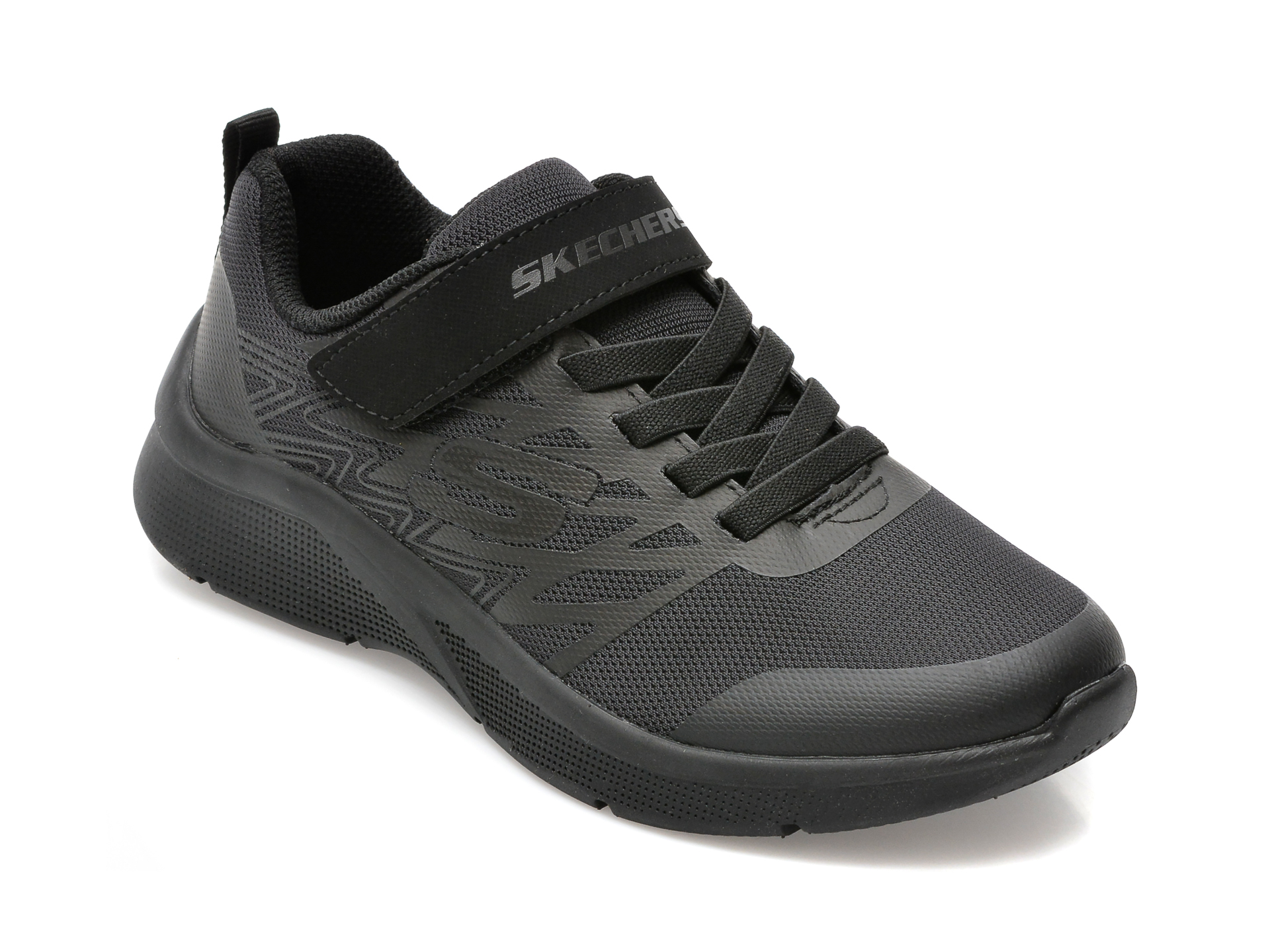 Pantofi sport SKECHERS negri, MICROSPEC , din material textil si piele ecologica /copii/incaltaminte