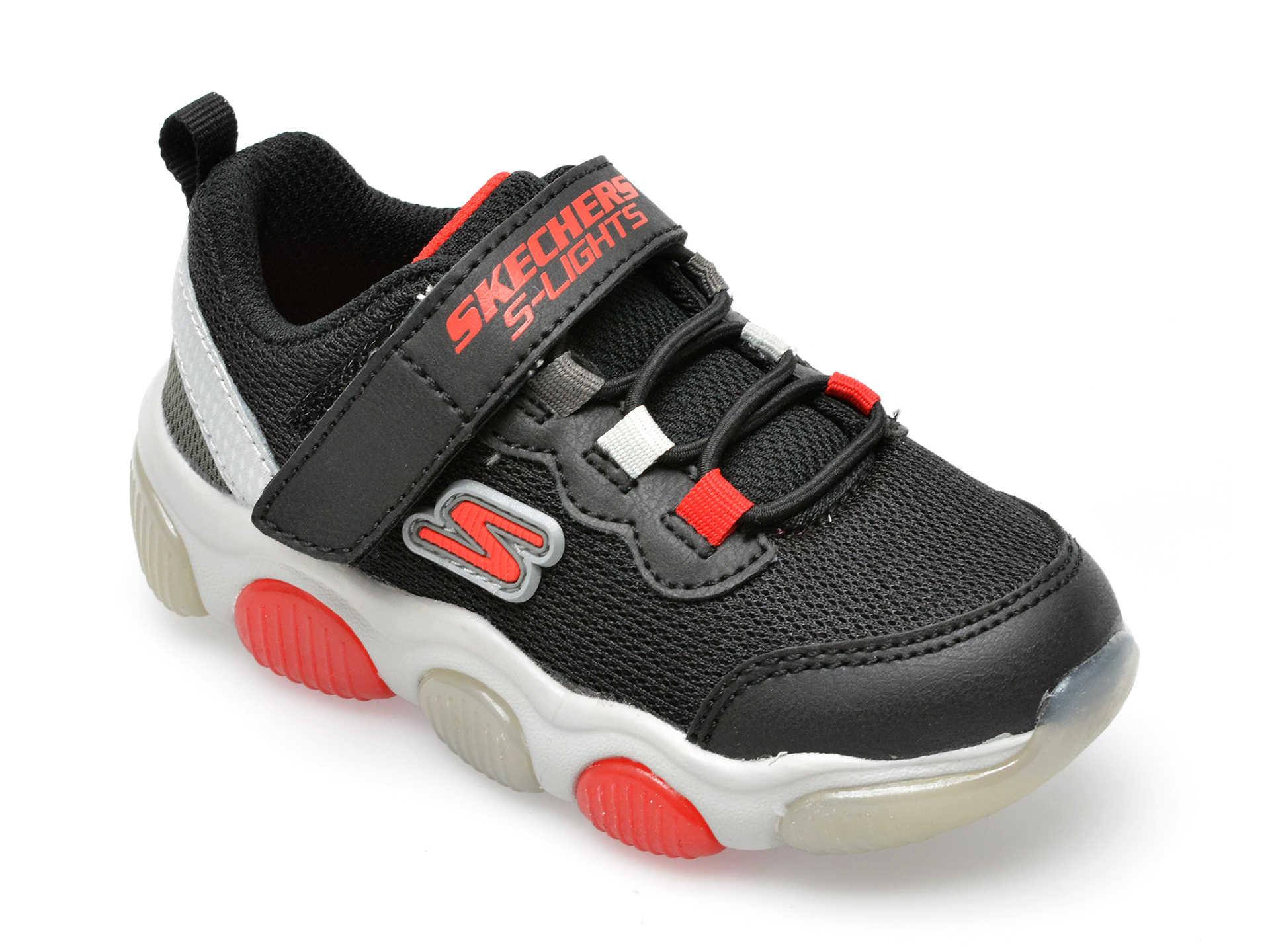 Pantofi sport SKECHERS negri, MIGHTY GLOW, din material textil si piele ecologica /copii/incaltaminte