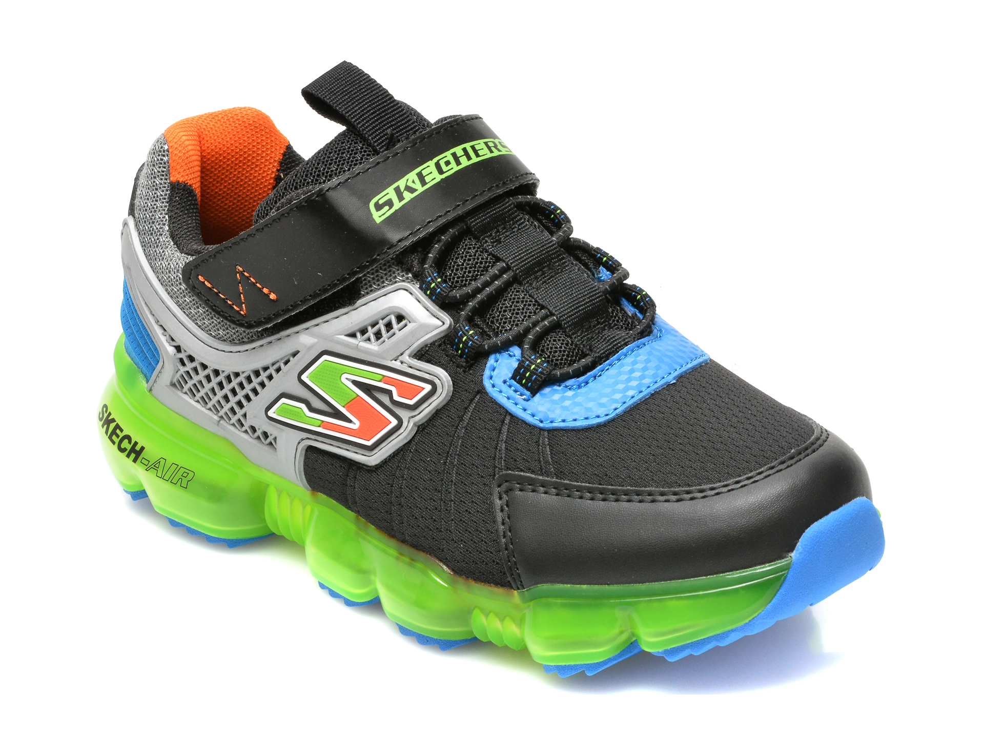 Pantofi sport SKECHERS negri, SKECH-AIR BOLT, din material textil si piele ecologica