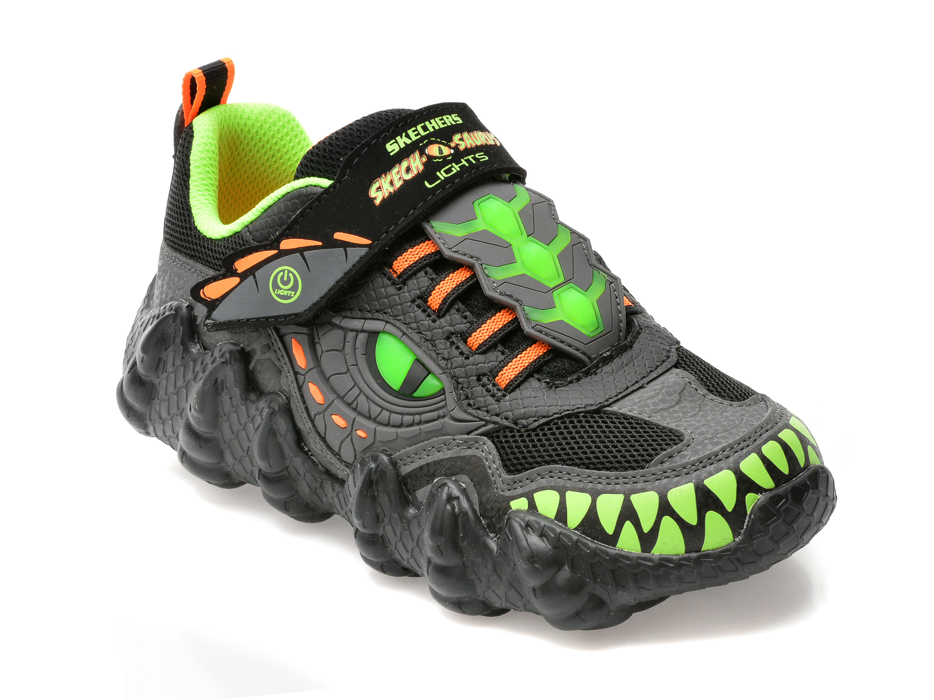 Pantofi sport SKECHERS negri, SKECH-O-SAURUS LIGHTS, din material textil si piele ecologica /copii/incaltaminte