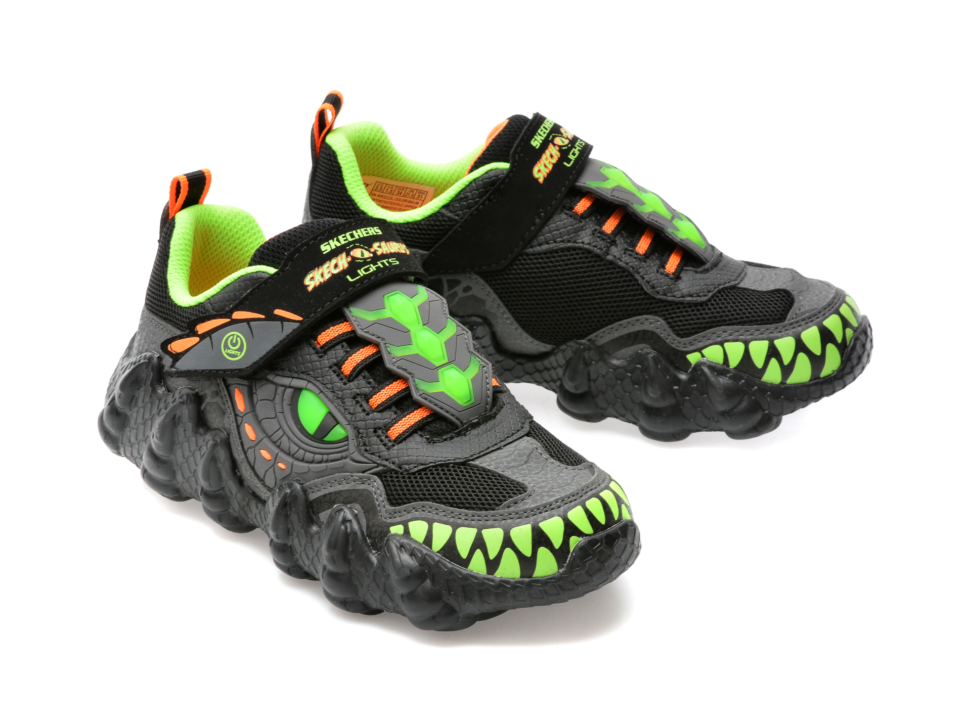 Pantofi sport SKECHERS negri, SKECH-O-SAURUS LIGHTS, din piele ecologica si material textil - 4