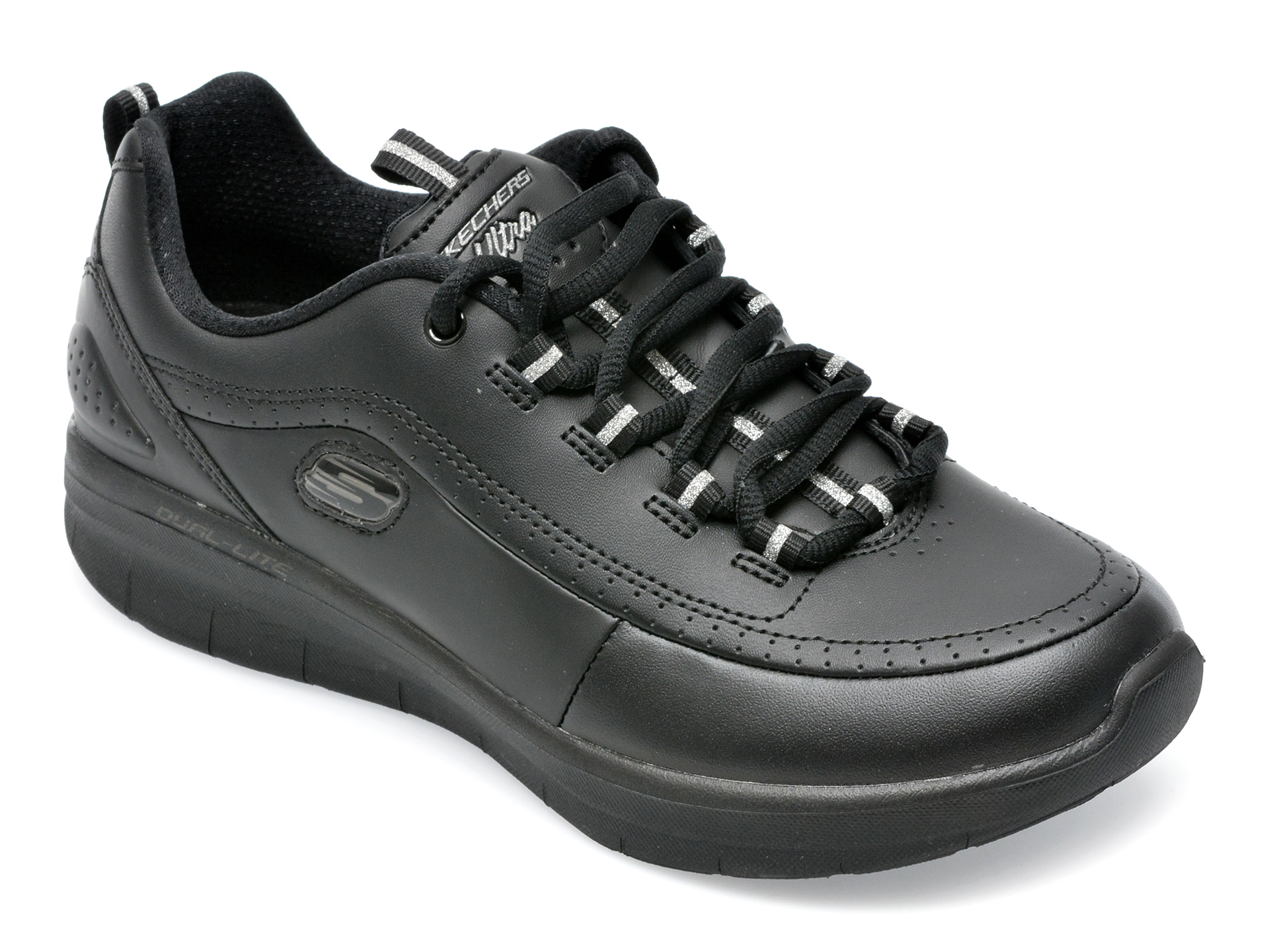 Pantofi sport SKECHERS negri, SYNERGY 2.0, din piele naturala /femei/pantofi imagine noua 2022