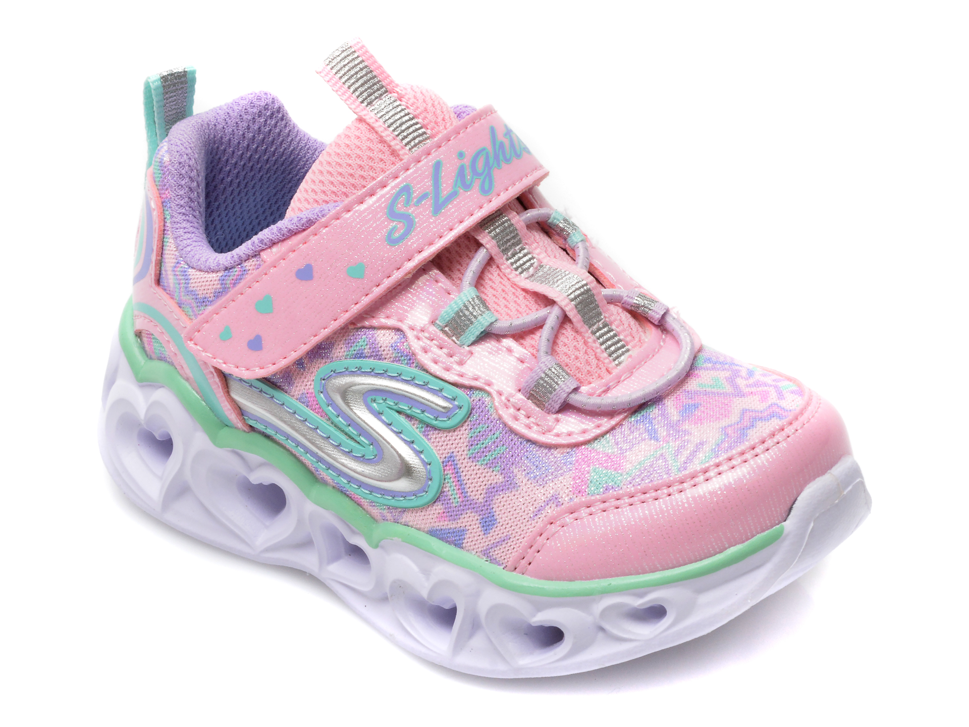 Pantofi sport SKECHERS roz, HEART LIGHTS, din material textil si piele ecologica /copii/incaltaminte