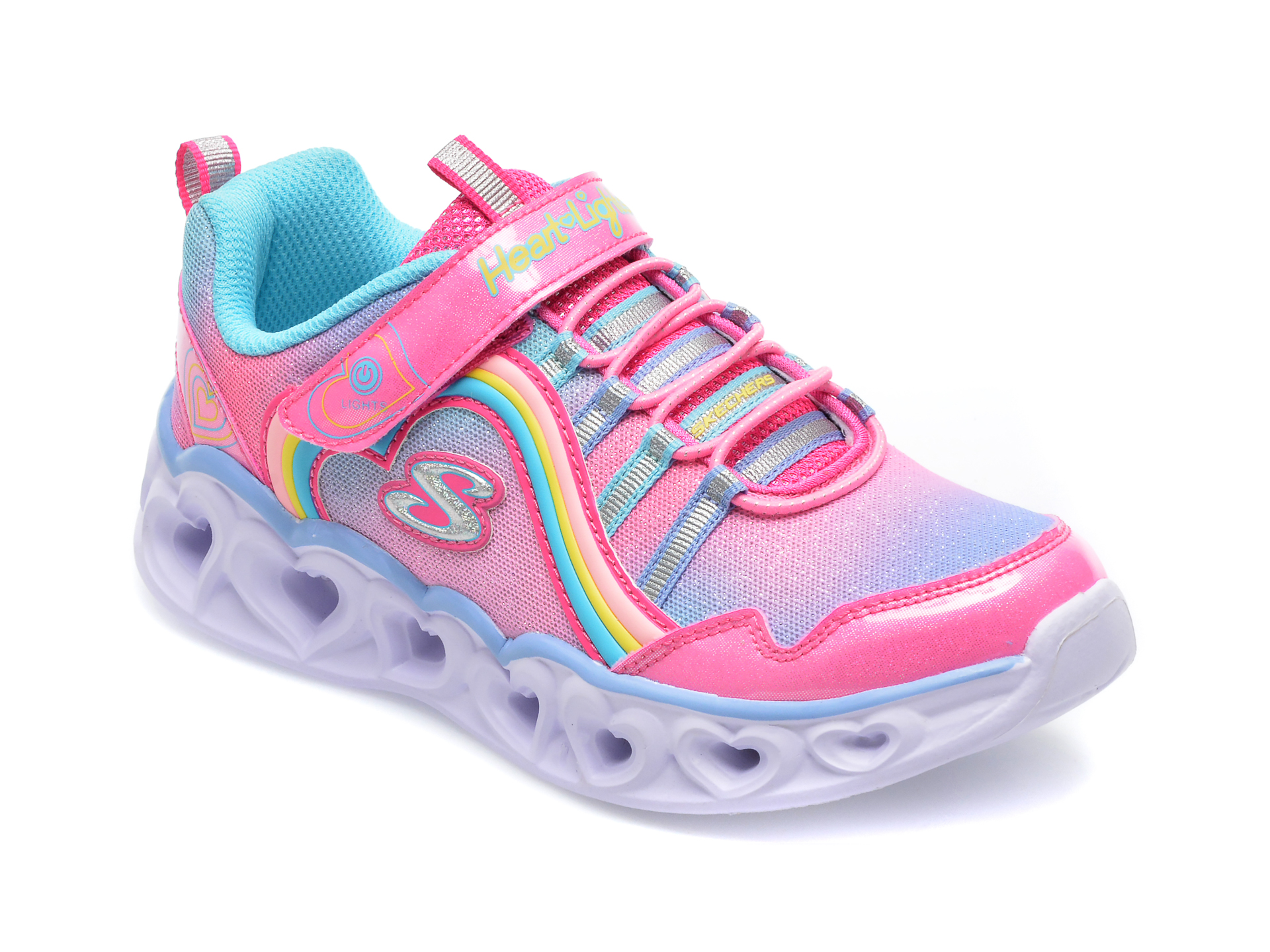 Pantofi sport SKECHERS roz, HEART LIGHTS, din material textil si piele ecologica /copii/incaltaminte