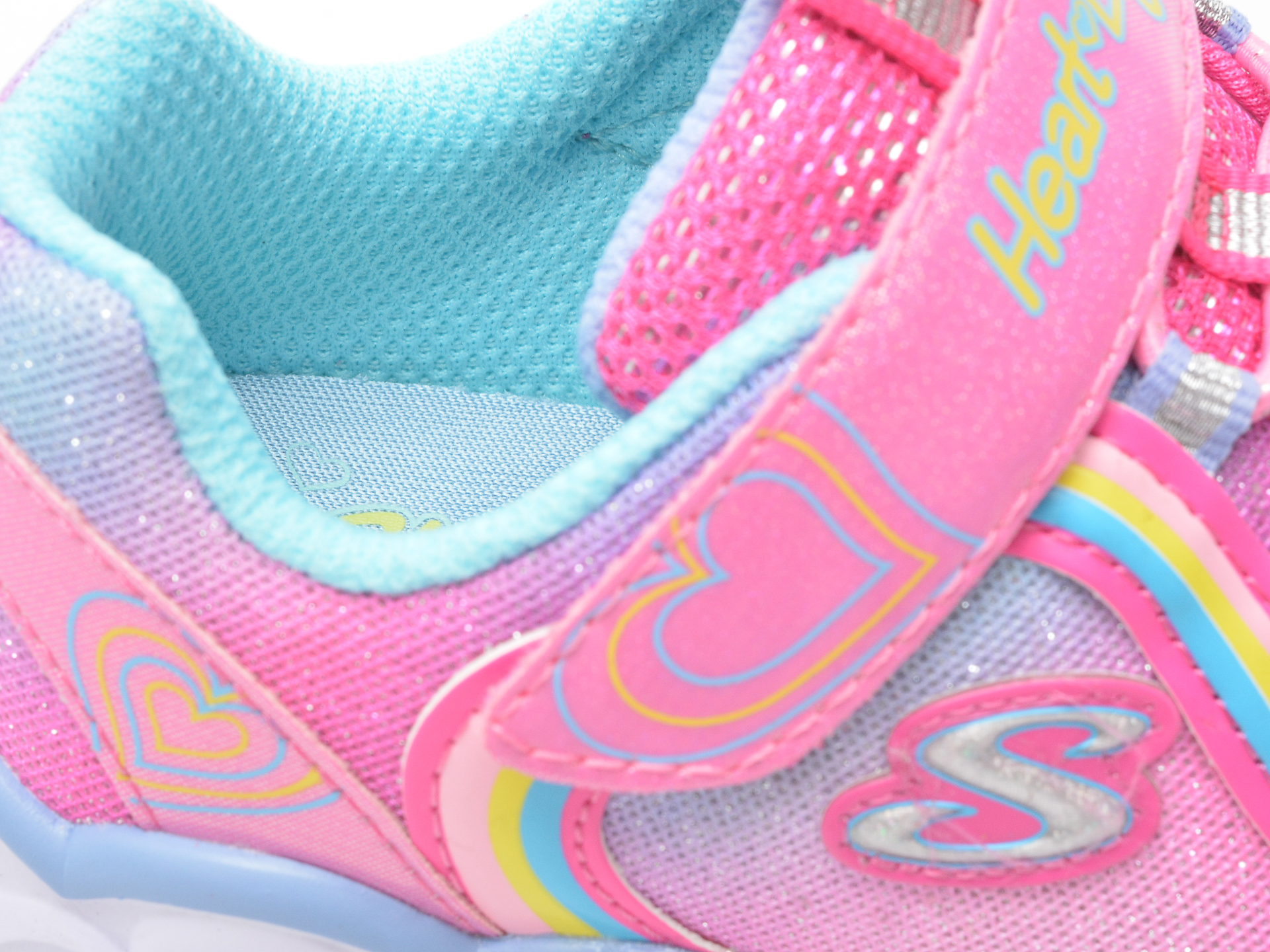 Pantofi sport SKECHERS roz, HEART LIGHTS, din material textil si piele ecologica - 3
