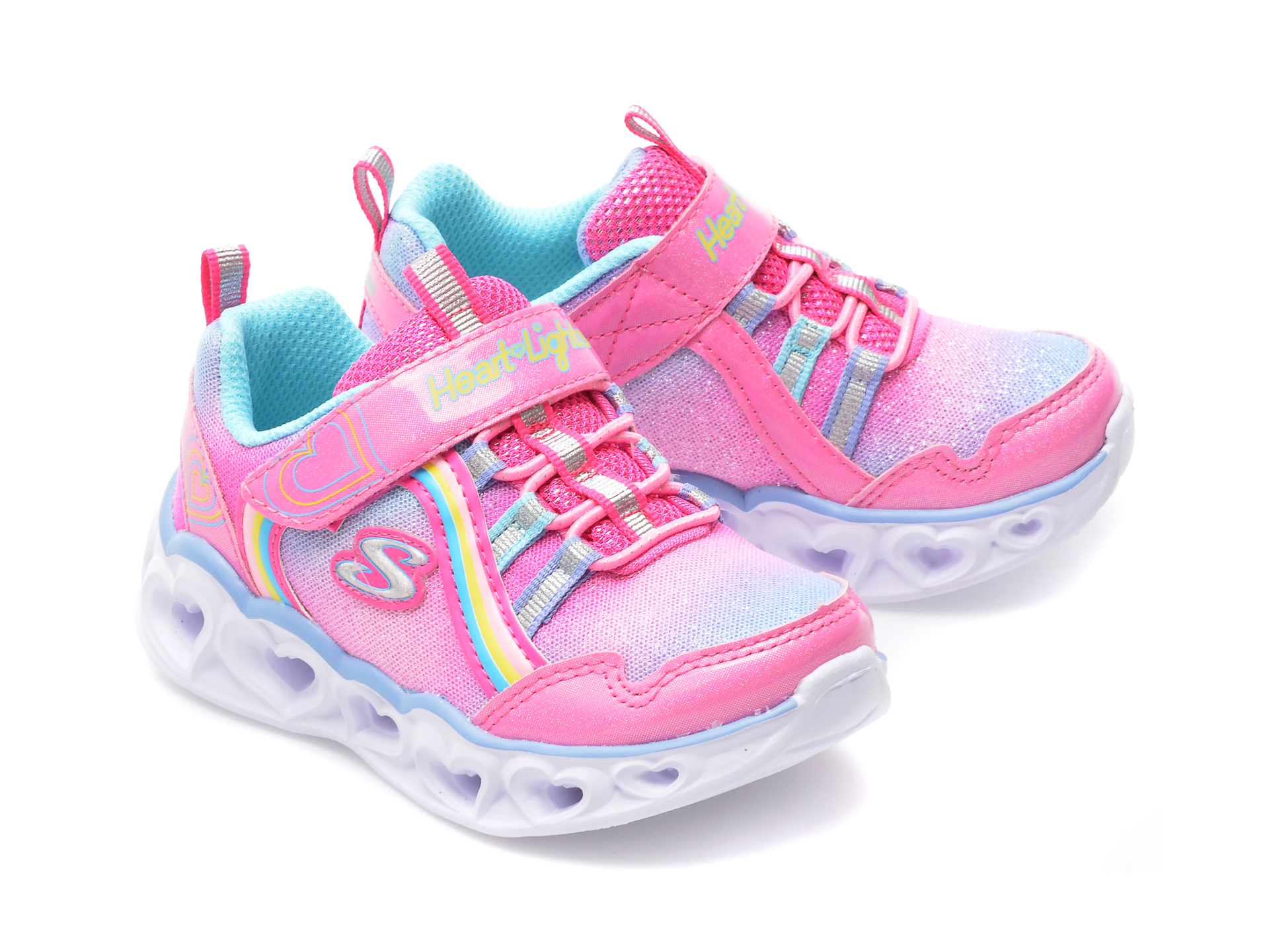 Pantofi sport SKECHERS roz, HEART LIGHTS, din material textil si piele ecologica - 4